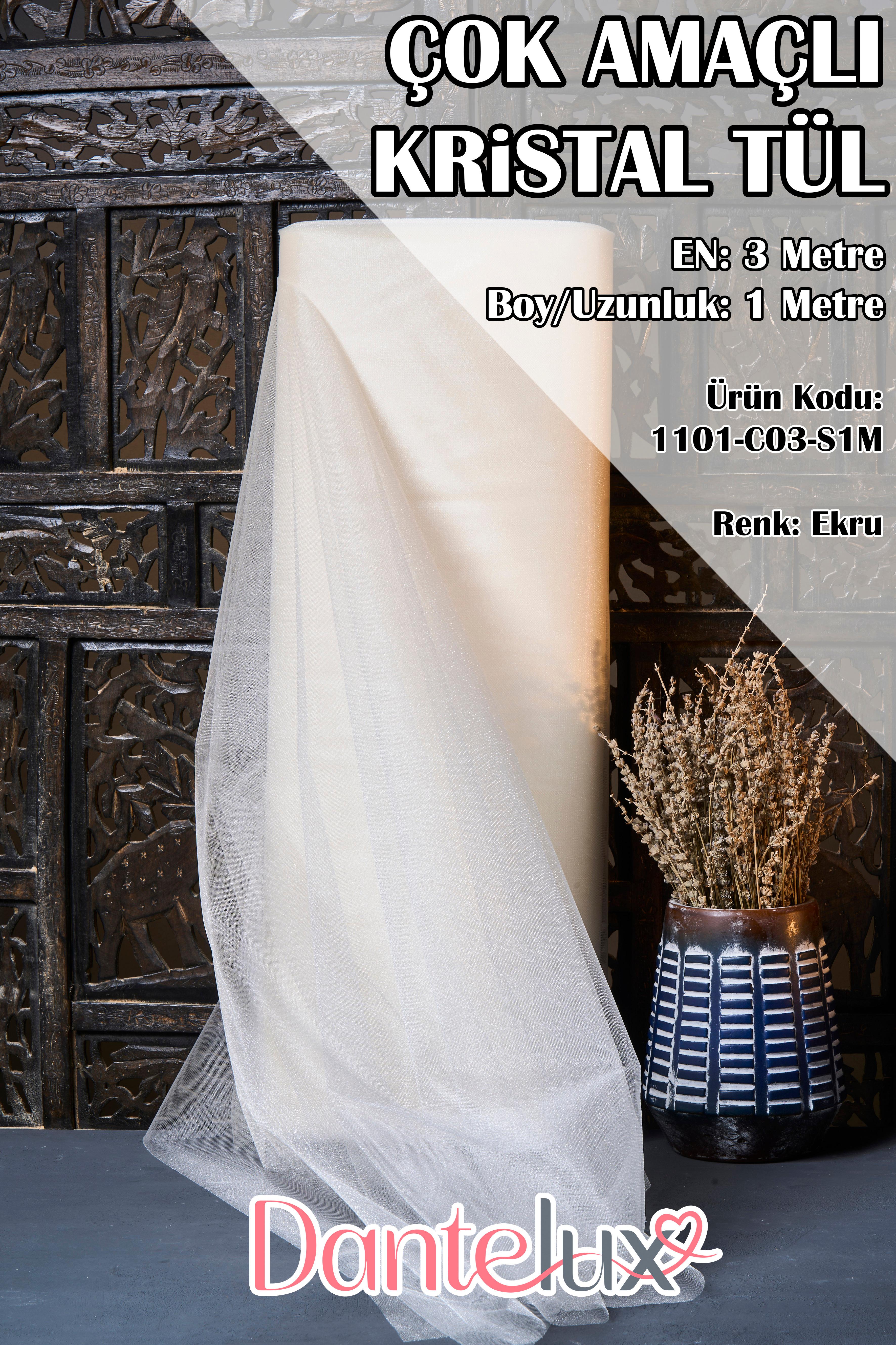 Çok Amaçlı Kristal Tül (Bohça Tülü) Metrelik - En: 3 Metre / Boy: 1 Metre - KREM