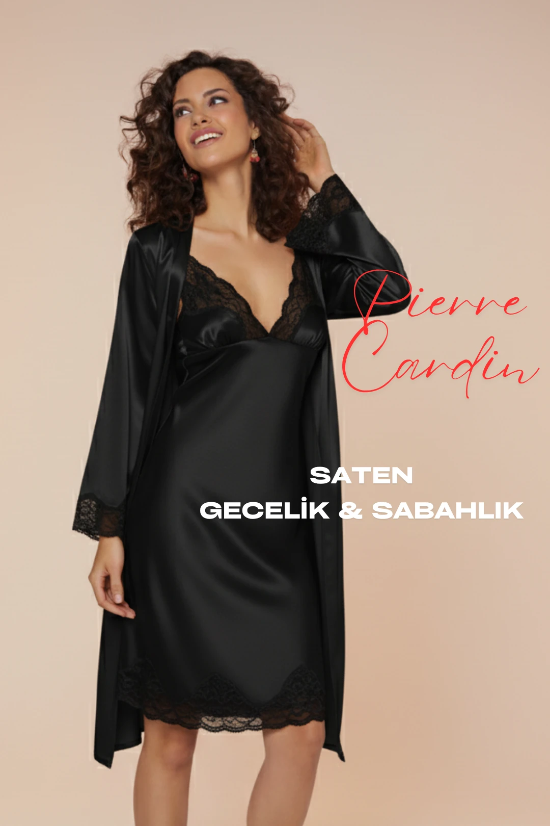 4107 Saten 2'Li Gecelik & Sabahlık Seti - SİYAH