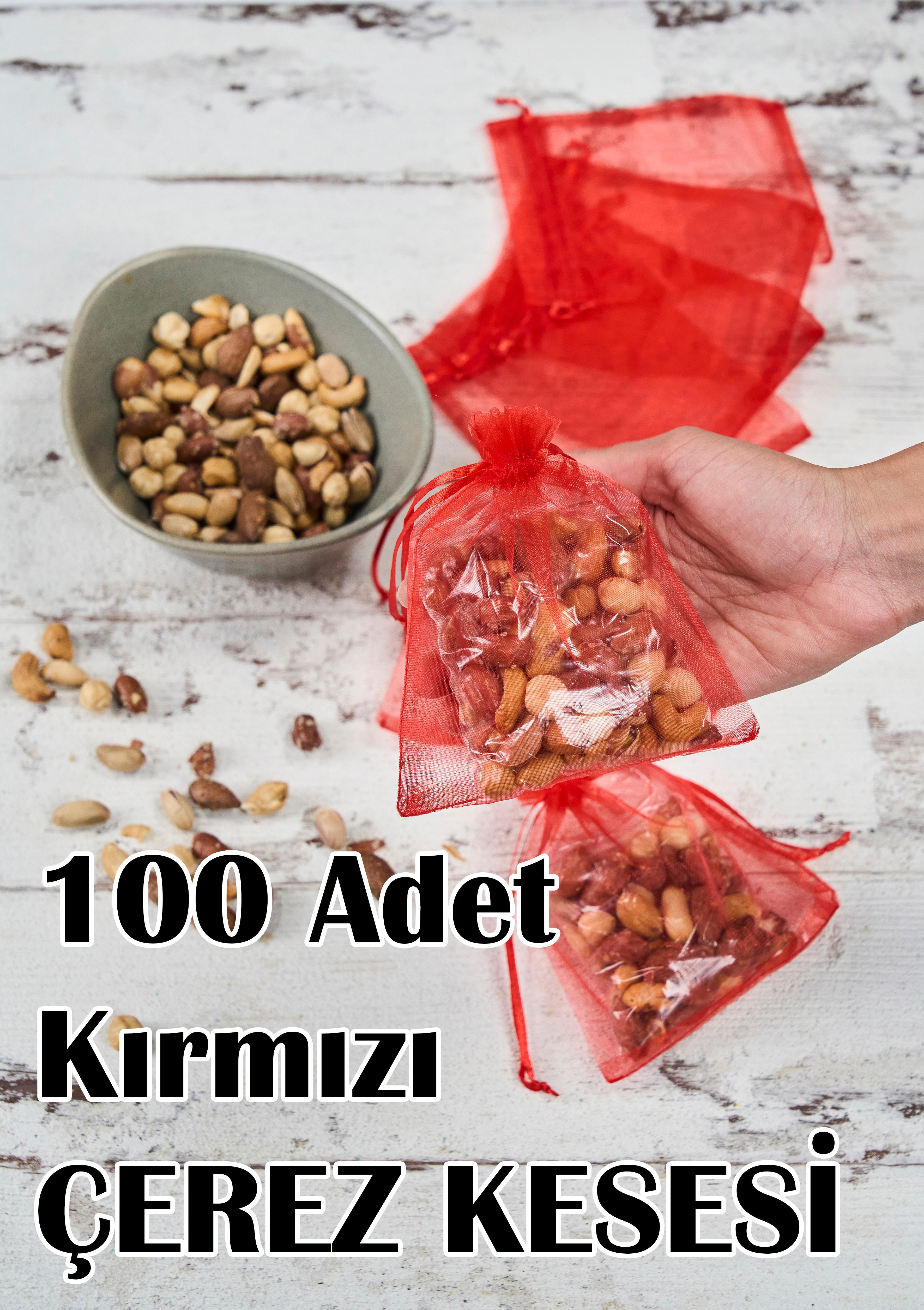 100 Adet Klasik Tül Çerez Kesesi (15x12 cm) - KIRMIZI