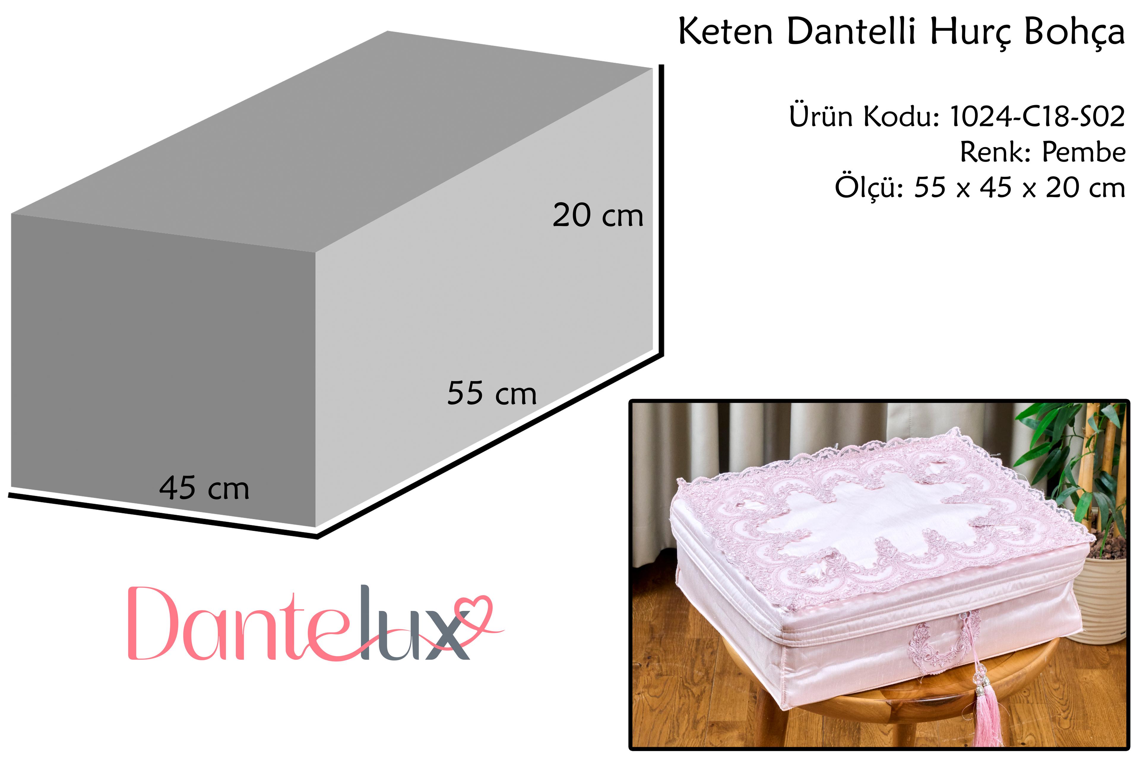 Keten Dantelli Hurç Bohça - PEMBE