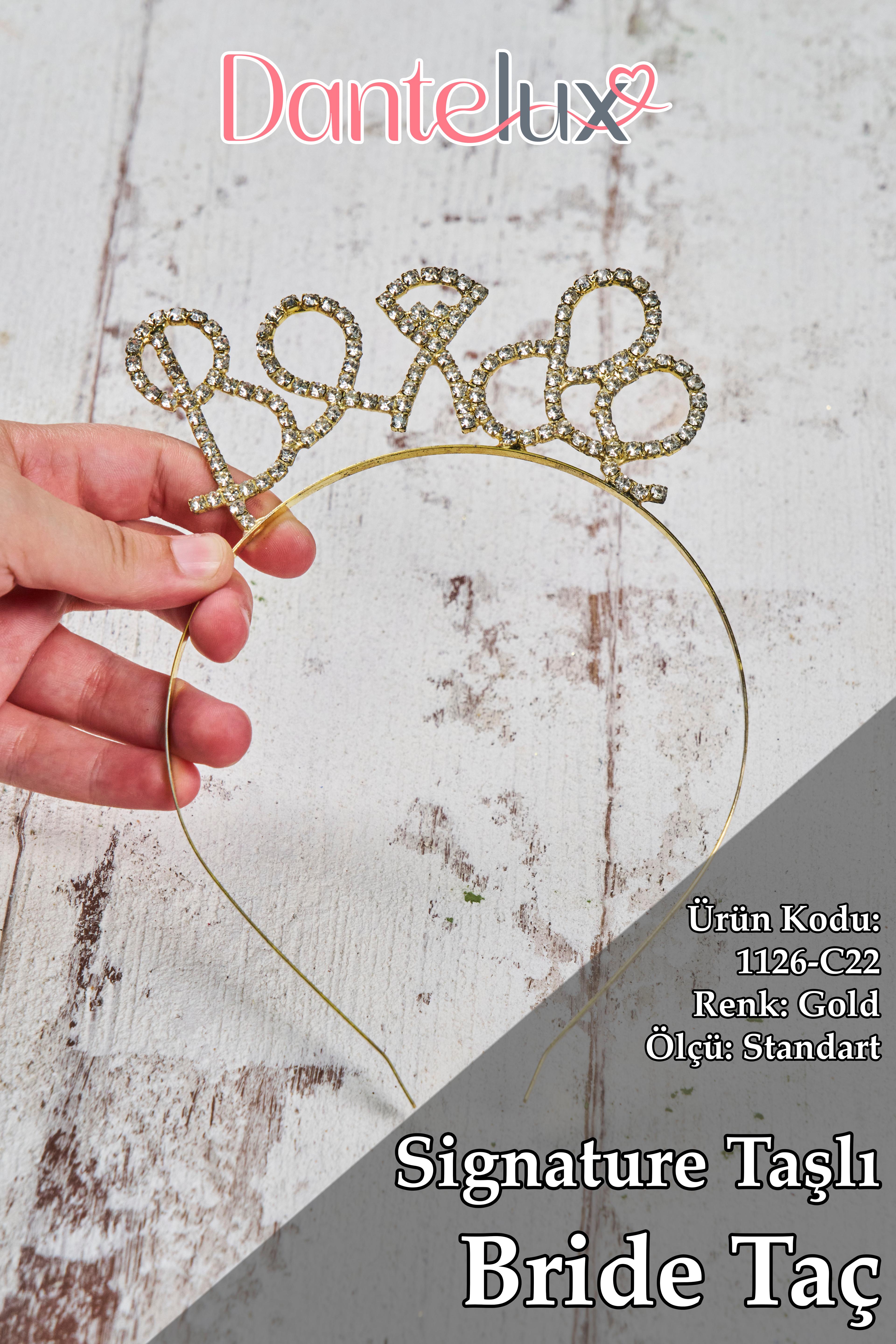 Signature Taşlı Bride Taç - GOLD