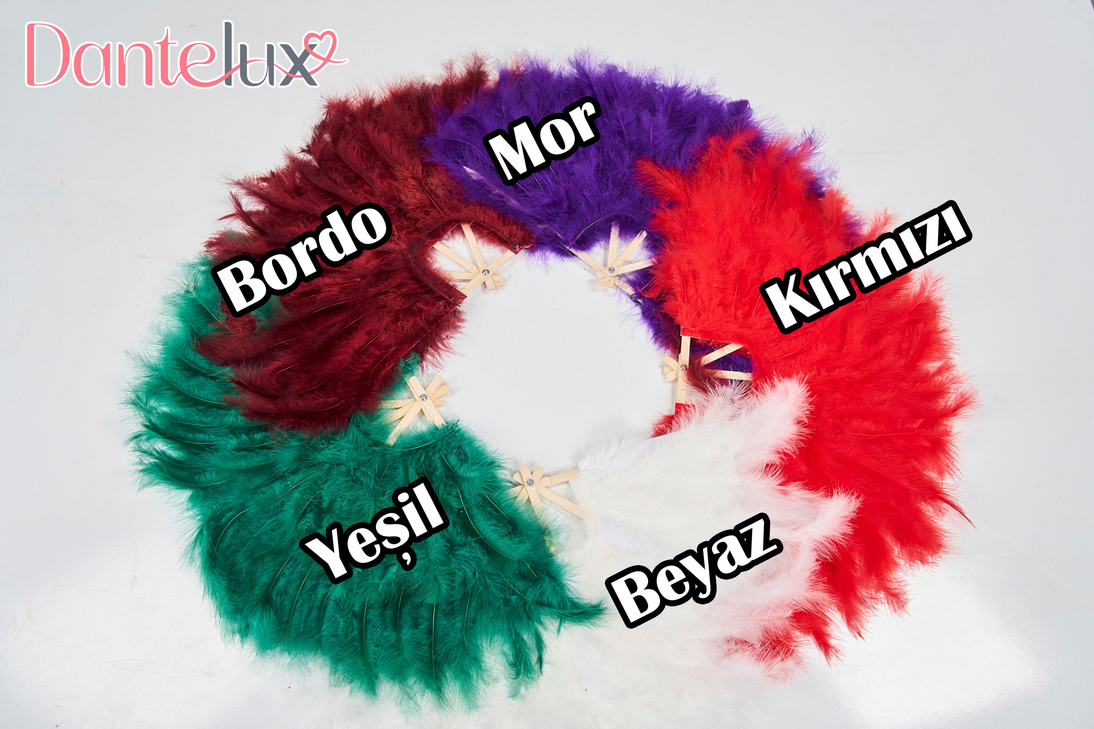 Büyük Boy Tüylü Kına Gecesi Gelin Yelpazesi (55x25 cm) - BORDO