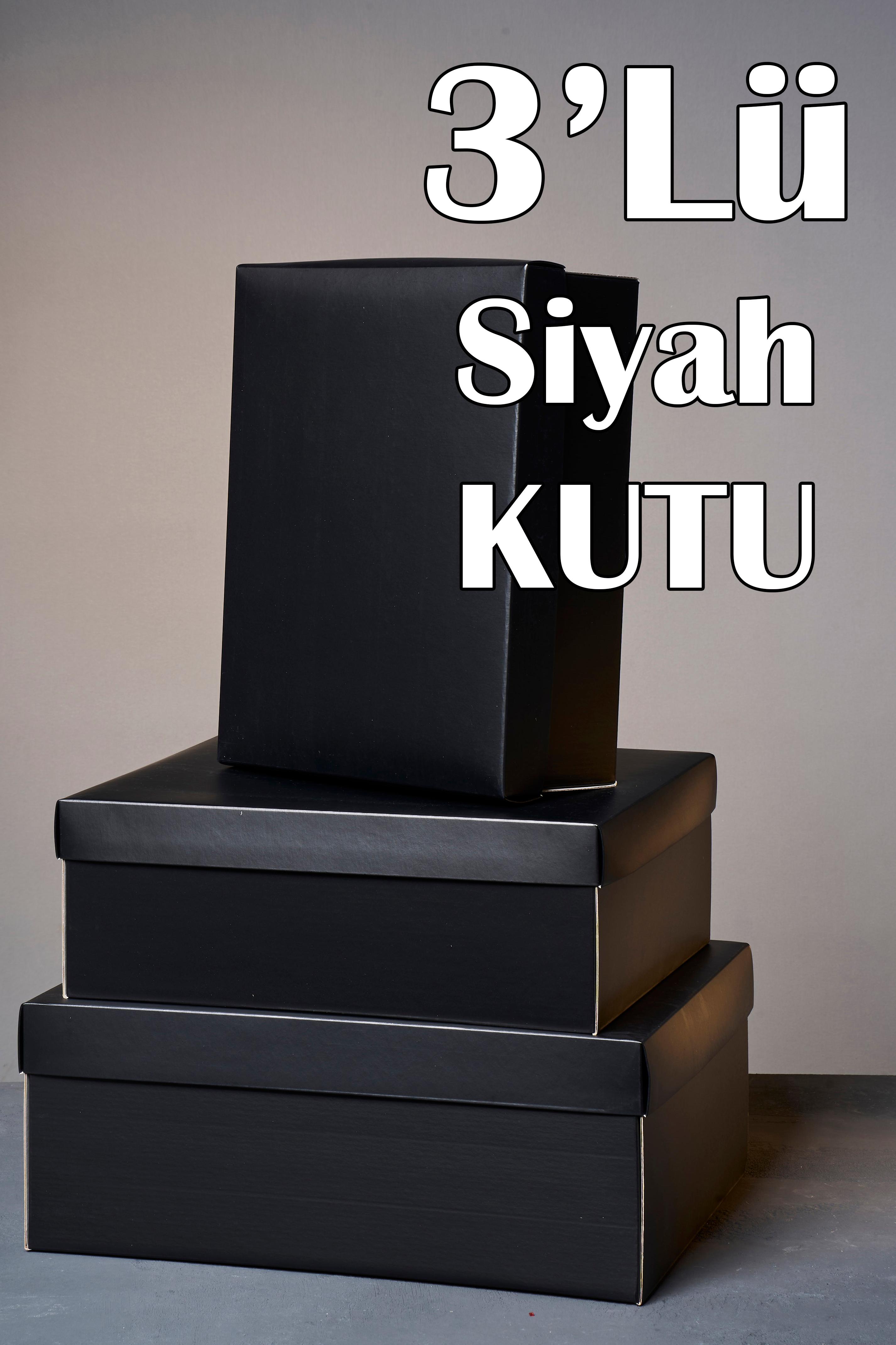 Düz Siyah 3'Lü Çeyiz Kutusu - 3'Lü Set