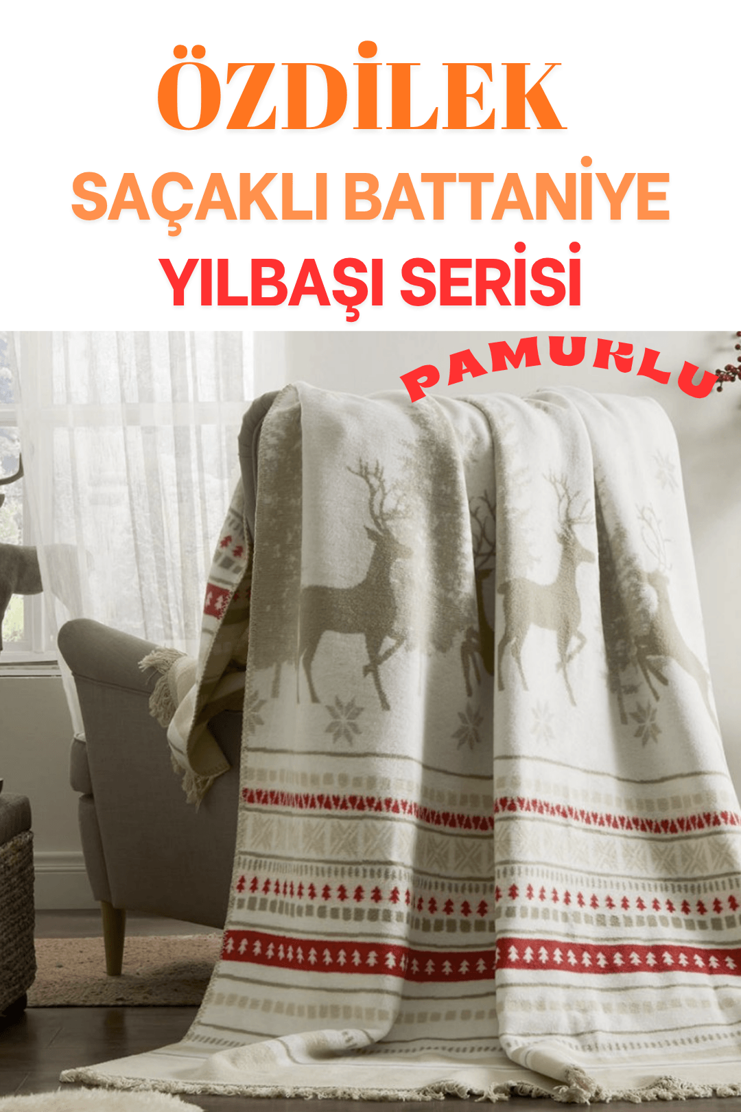 Saçaklı Pamuklu Battaniye (Çift Kişilik) 180x220 cm - BEJ
