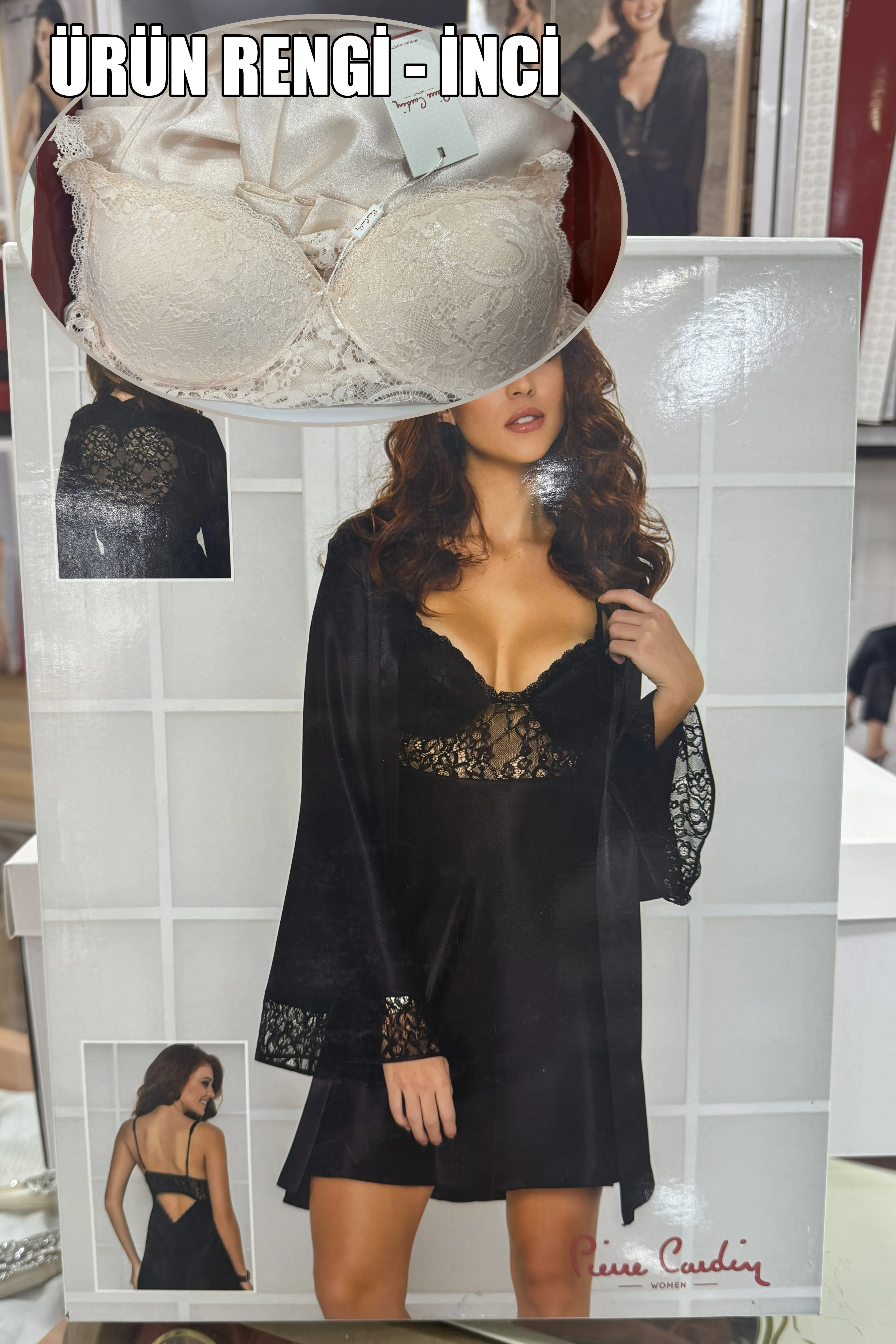 4090 Saten 2'Li Gecelik & Sabahlık - Çeyizlik Fantazi Sabahlık - SINIRLI STOK - İNCİ