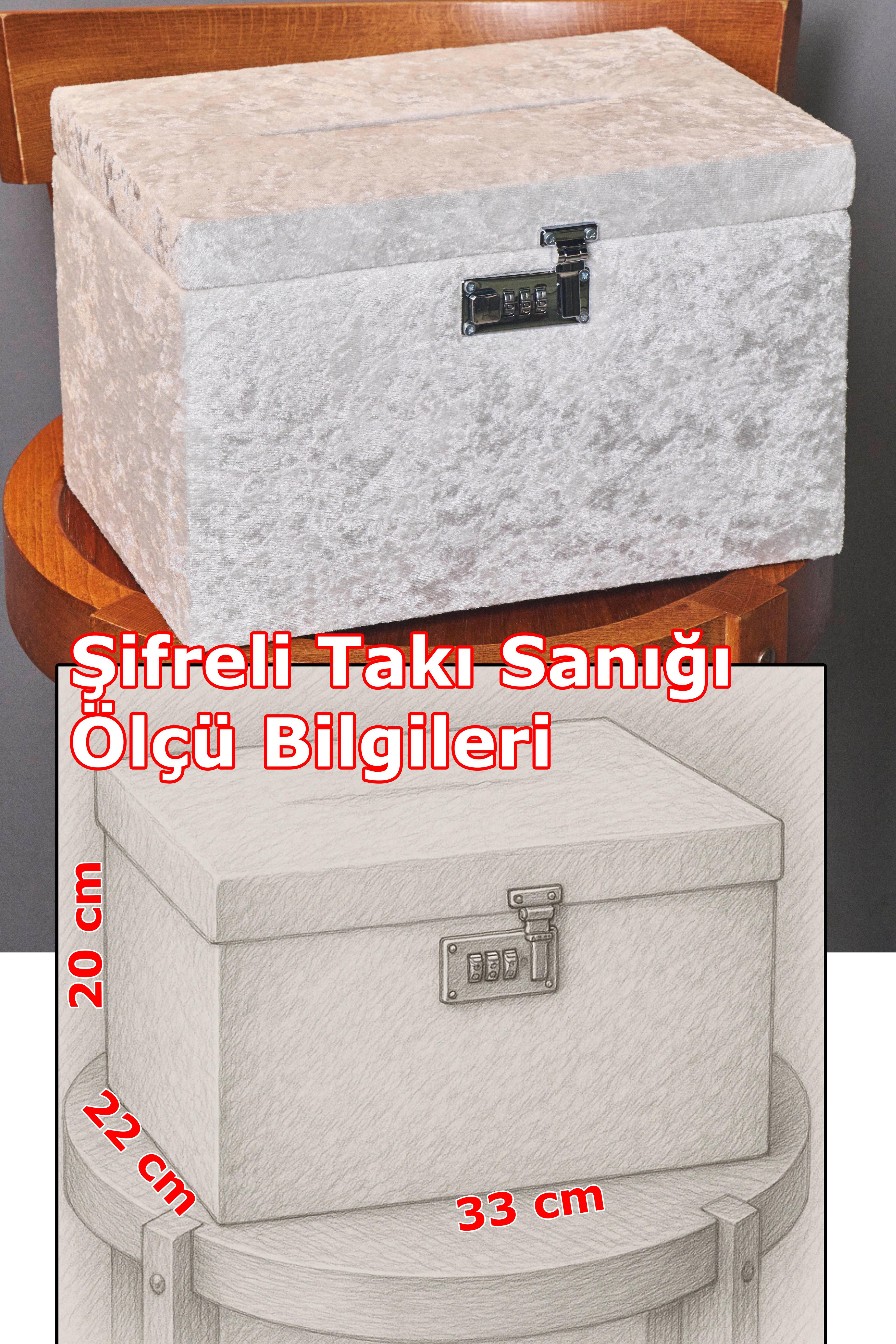 Şifreli Kadife Kaplamalı Takı Sandığı (20x22x33 cm)