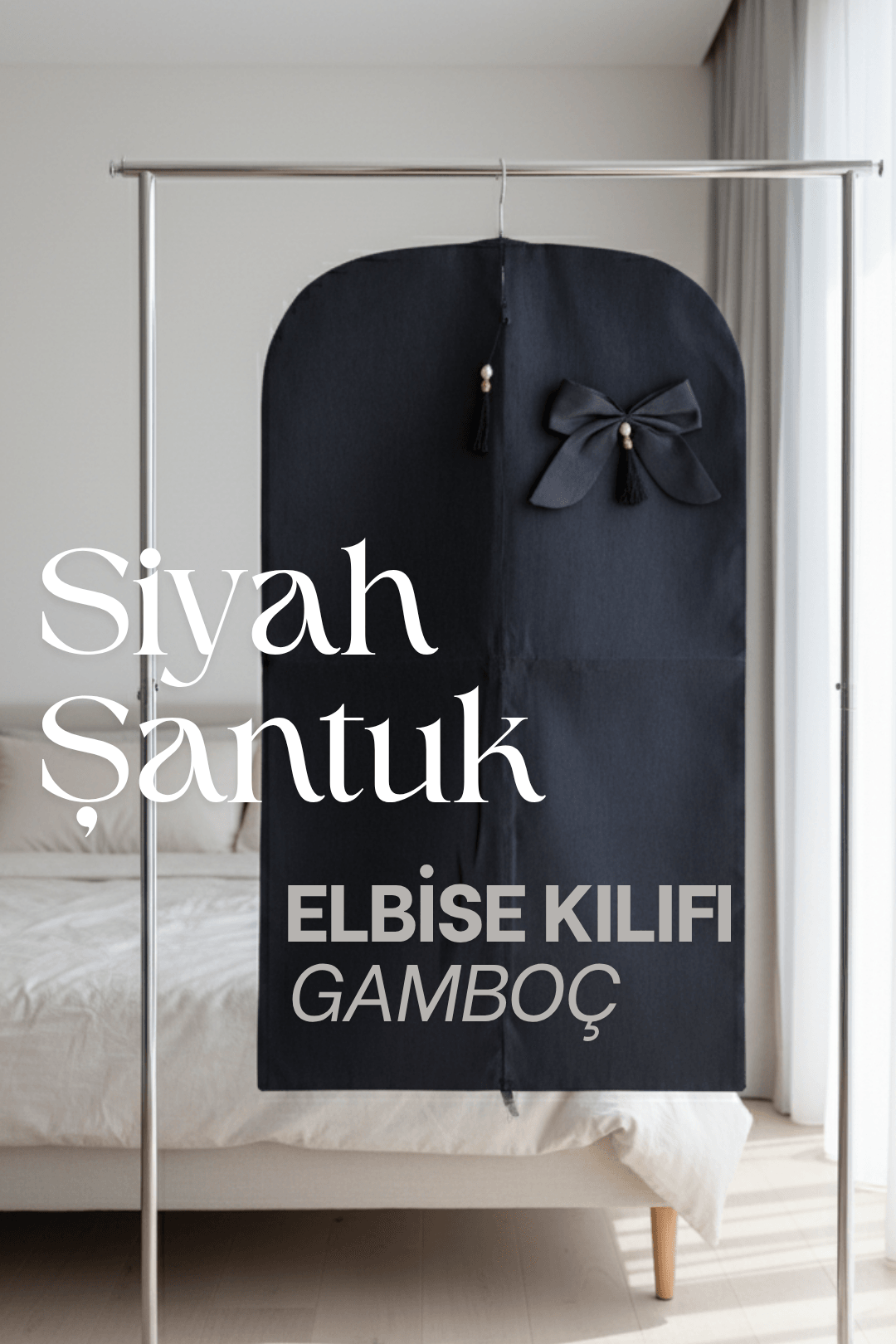 Şantuk Fionklu Çeyizlik Elbise Kılıfı (Gamboç) - SİYAH