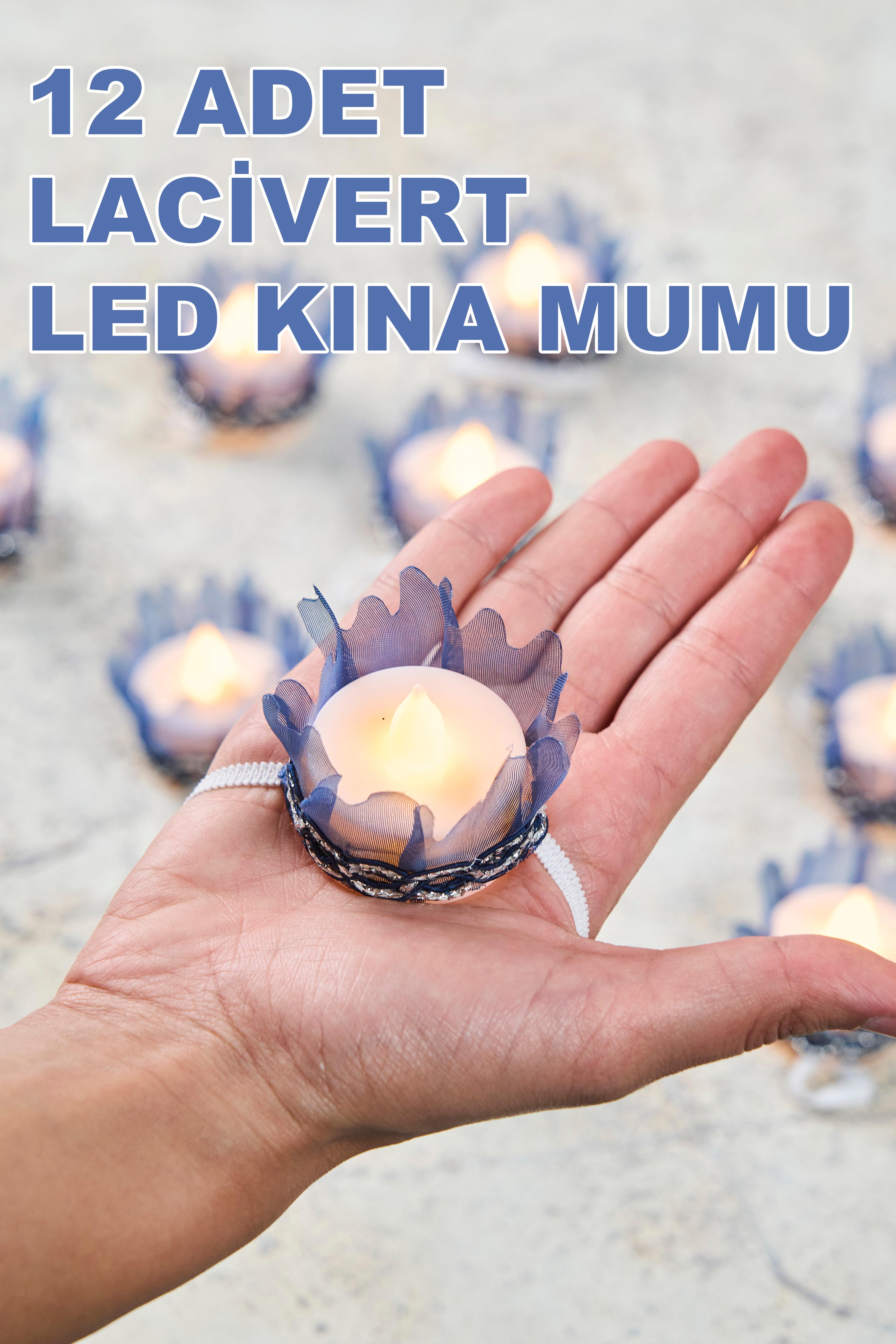 12 Adet Led Süslü Kına Mumu - LACİVERT