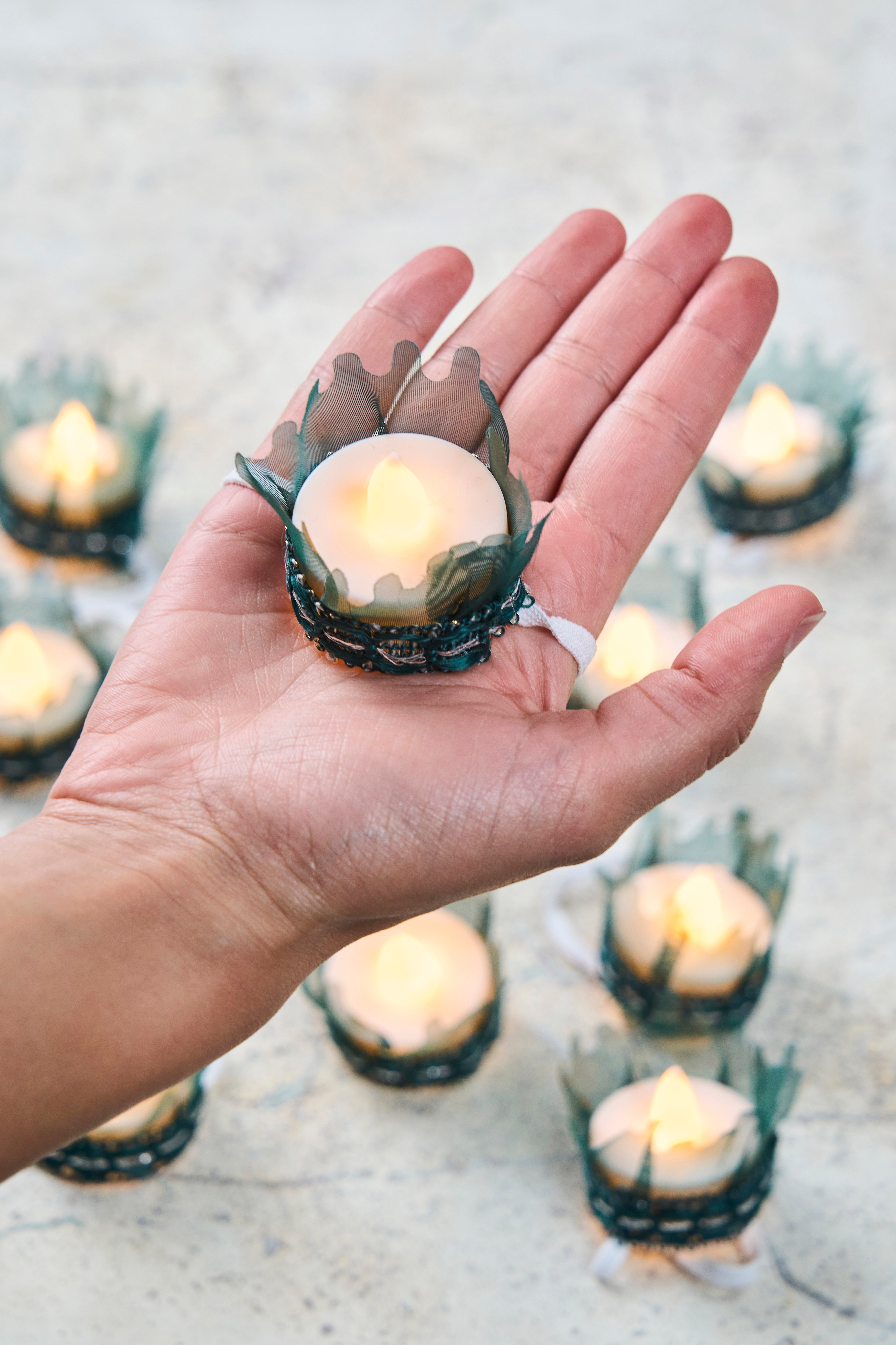 12 Adet Led Süslü Kına Mumu - YEŞİL