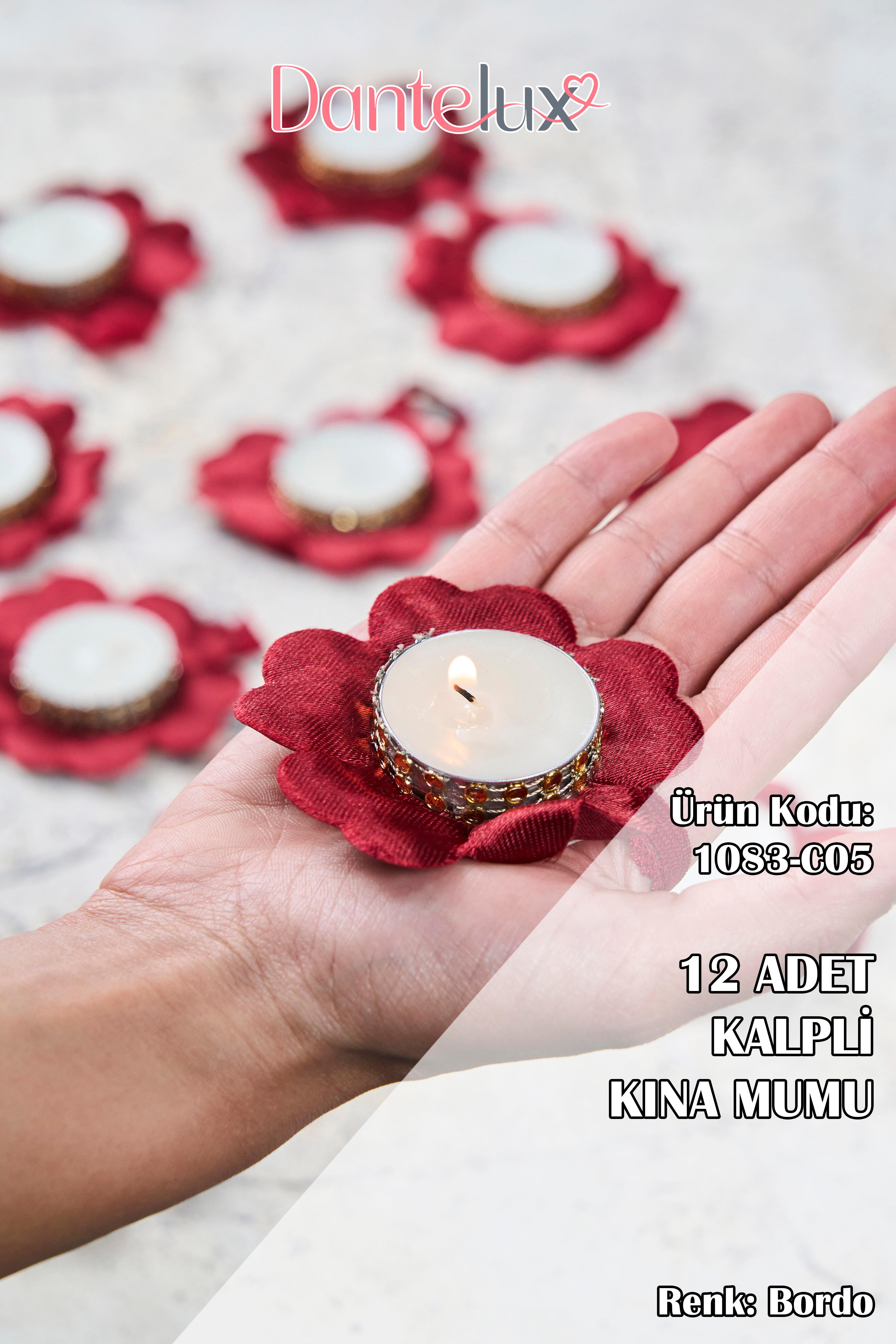 12 Adet Kalpli Kına Mumu - BORDO