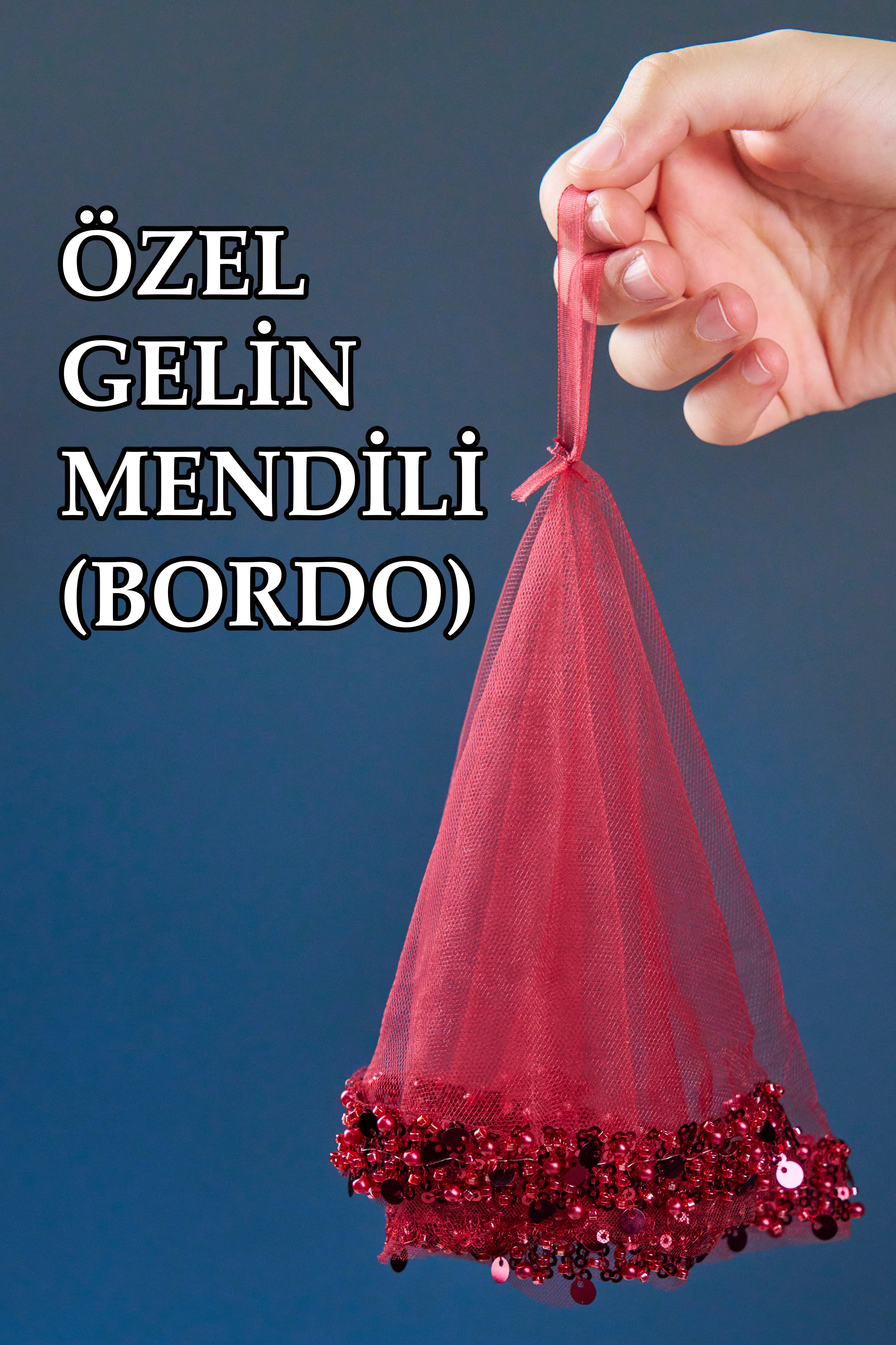 Şerit Pullu Özel Gelin Mendili (1 Adet) - BORDO