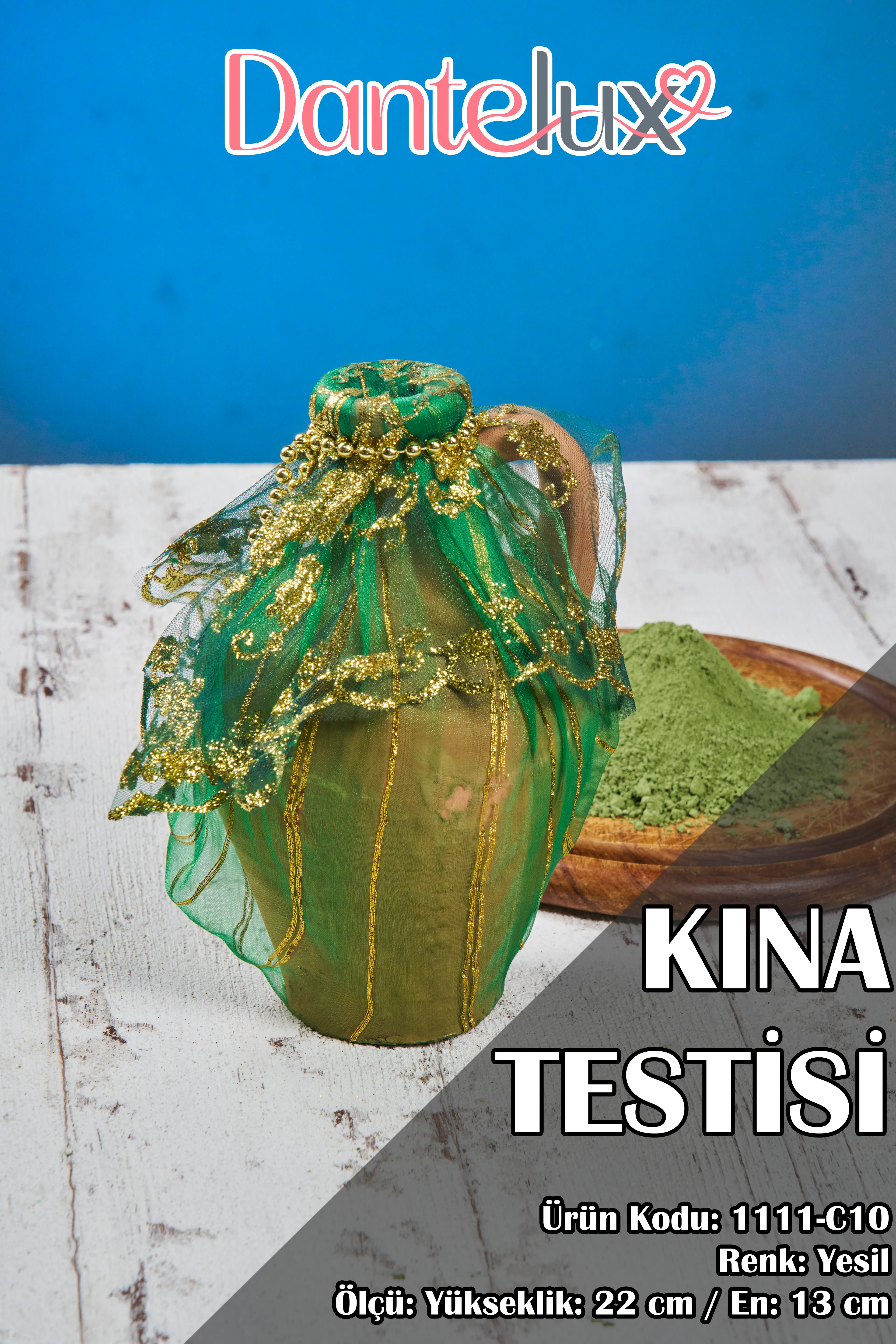 Süslü Kına Testisi (22x13 cm) - YEŞİL