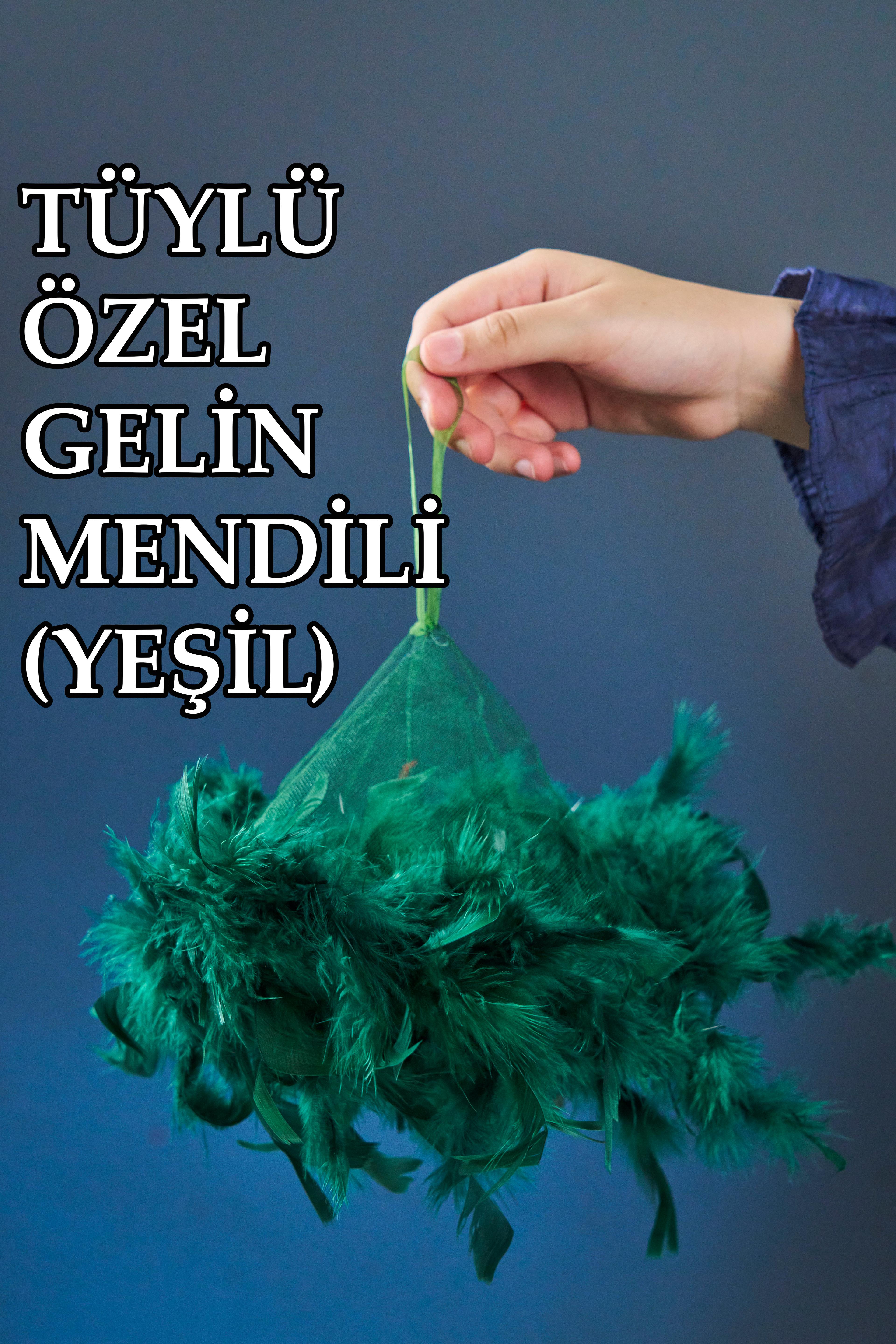 Otriş Tüylü Özel Gelin Mendili (1 Adet) 30 cm - YEŞİL