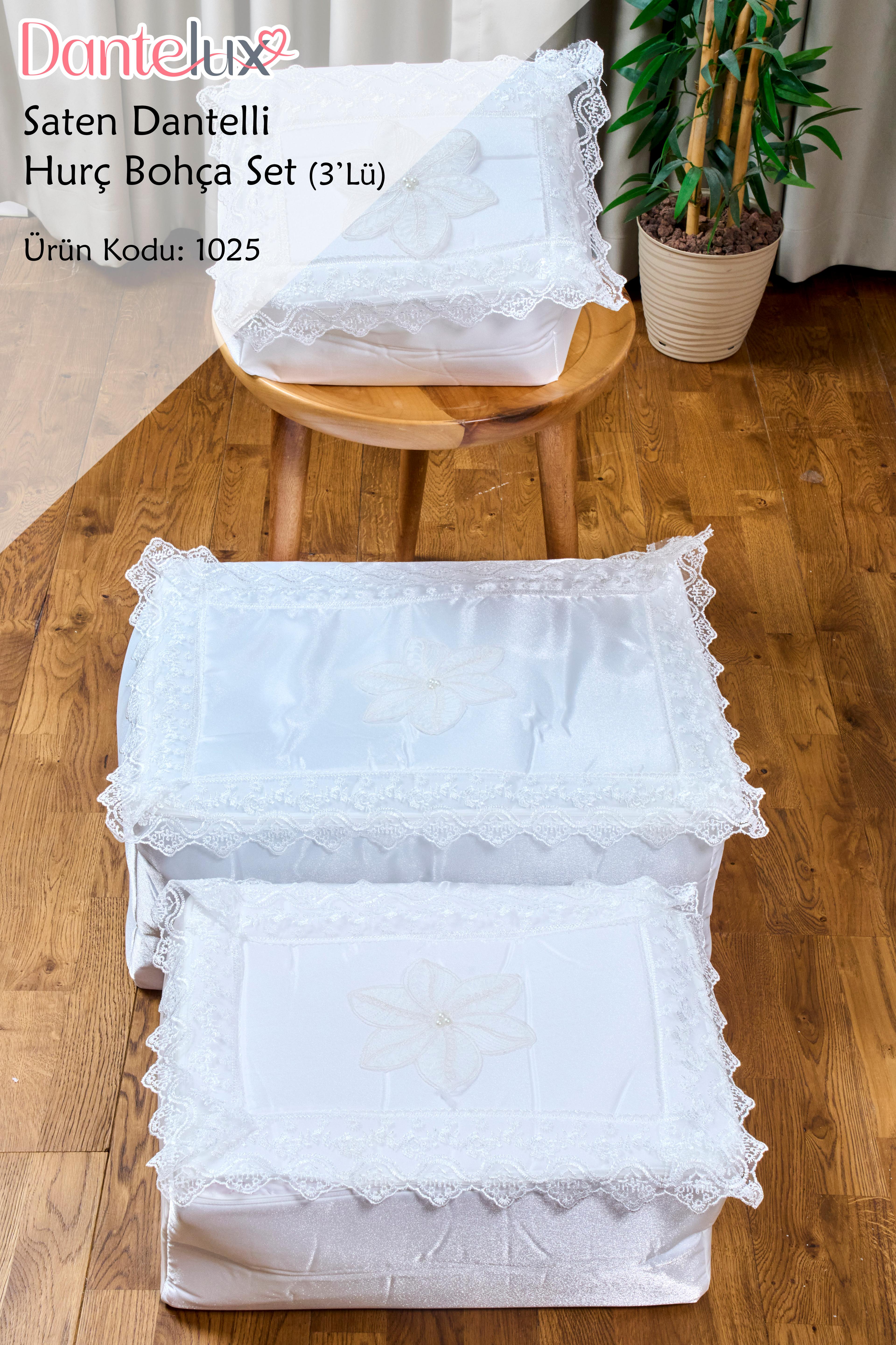 Saten Dantelli Hurç Bohça Seti (3'Lü Set)