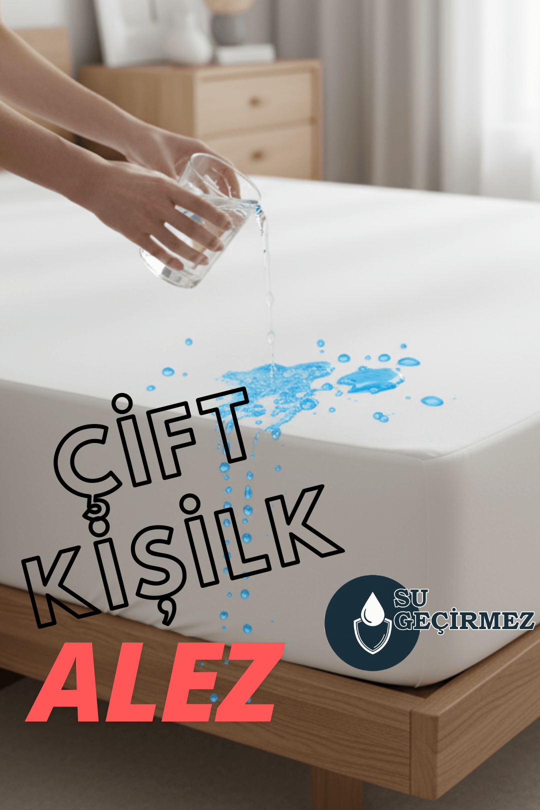 Sıvı Geçirmez Fitted Alez - Beyaz - Çift Kişilik