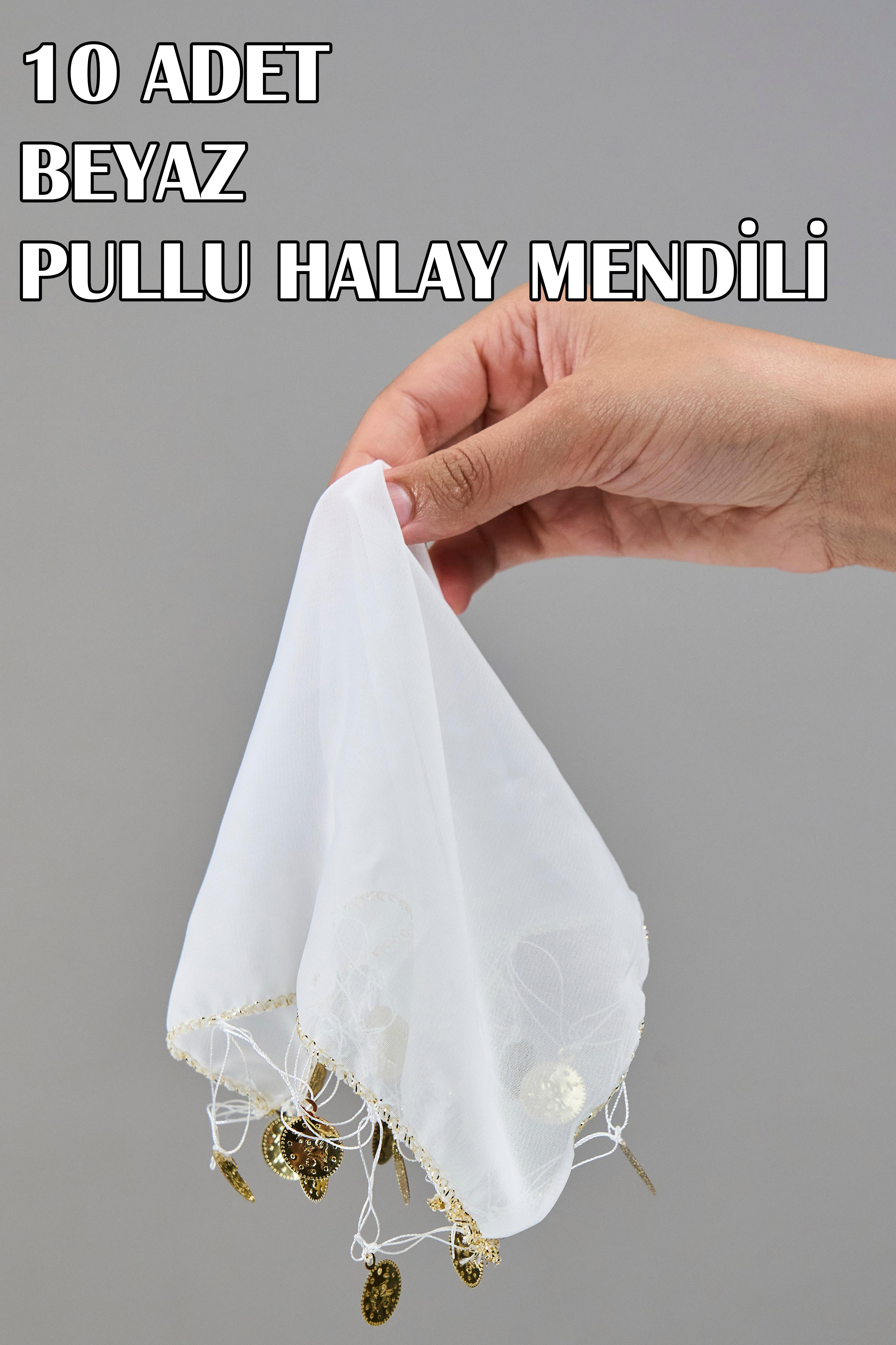 10 Adet Pullu Şifon Halay Mendili - BEYAZ