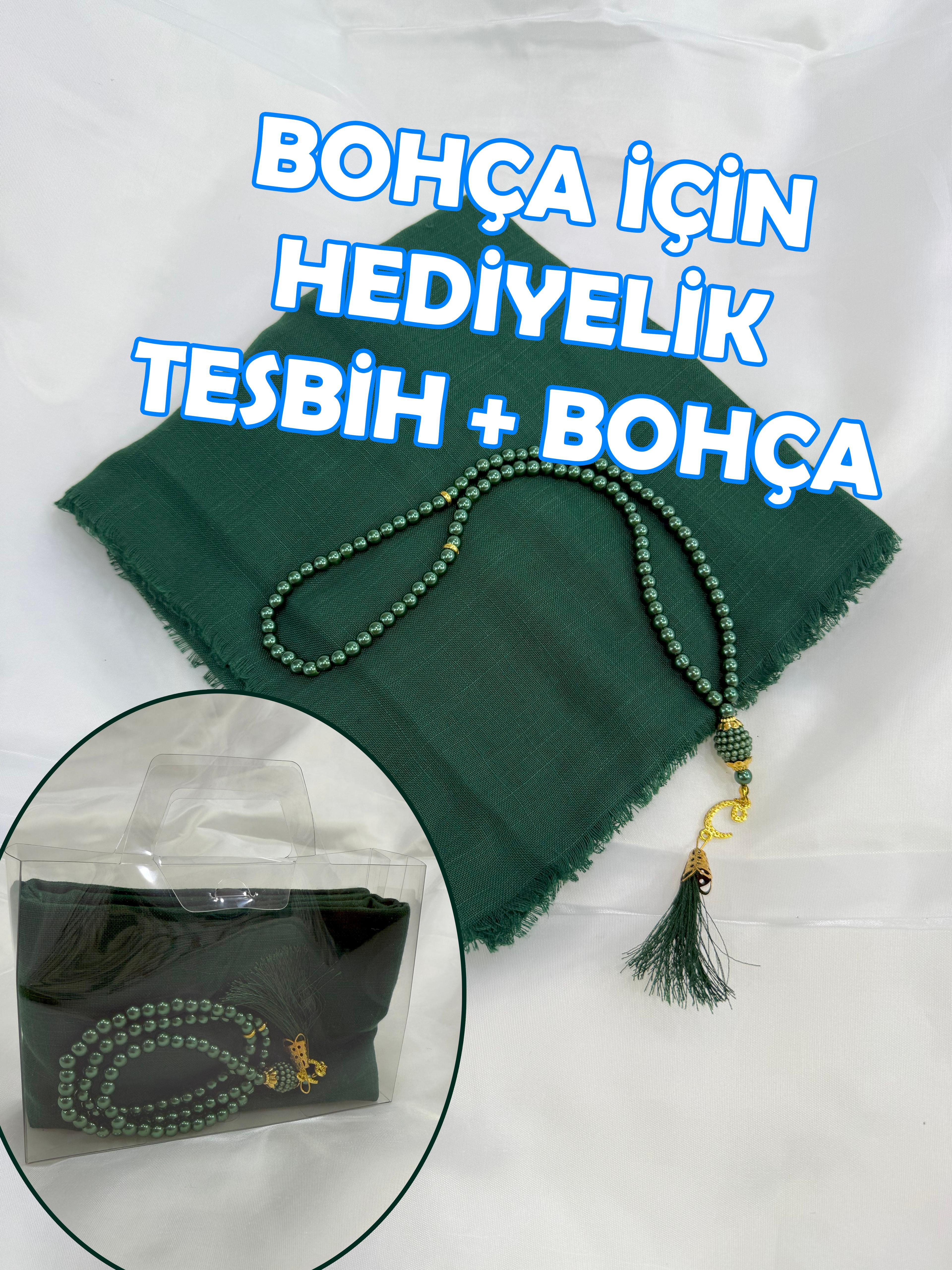 Bohça İçin Hediyelik (Tesbih + Tülbent) Şeffaf Çanta İçinde - YEŞİL
