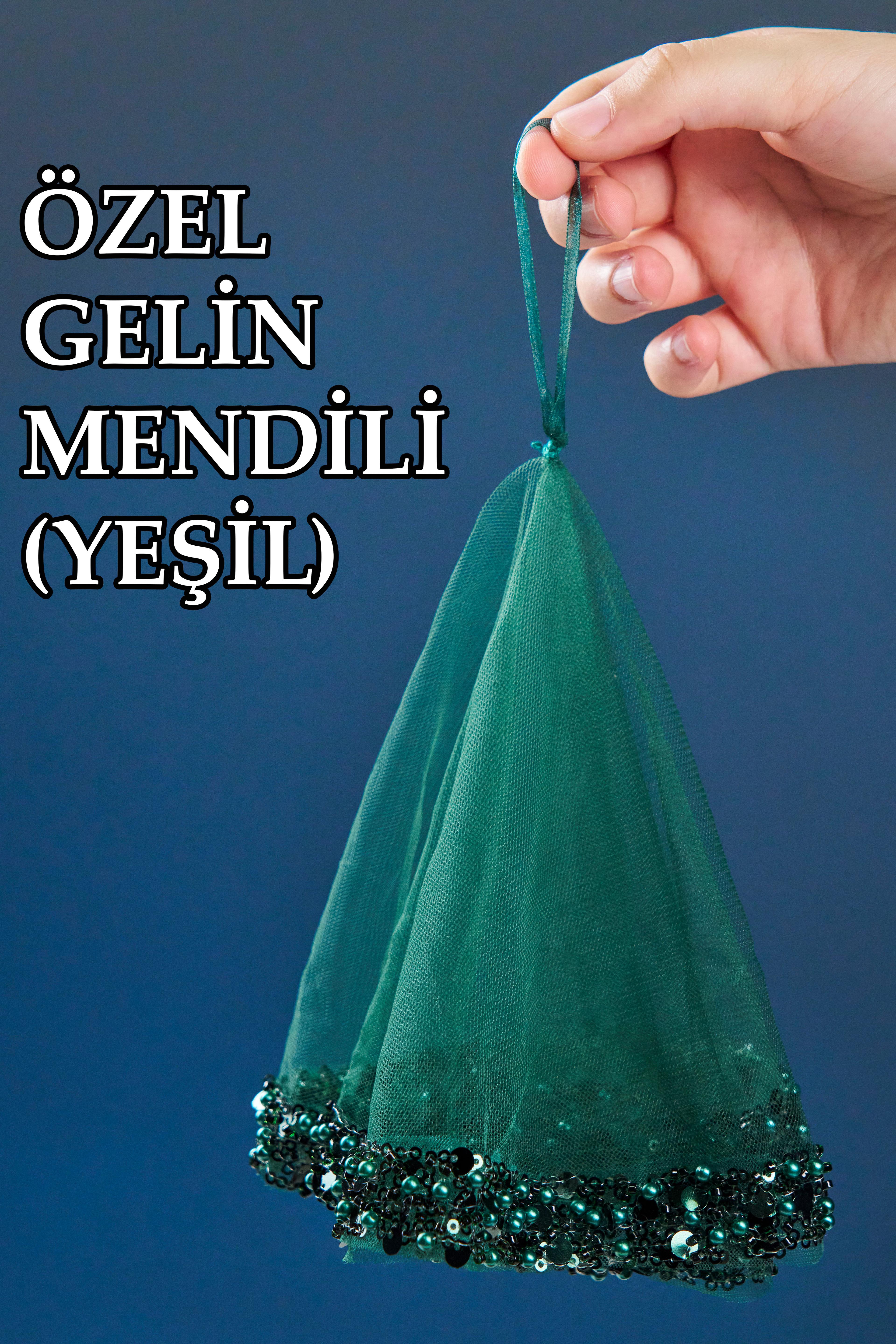Şerit Pullu Özel Gelin Mendili (1 Adet) - YEŞİL