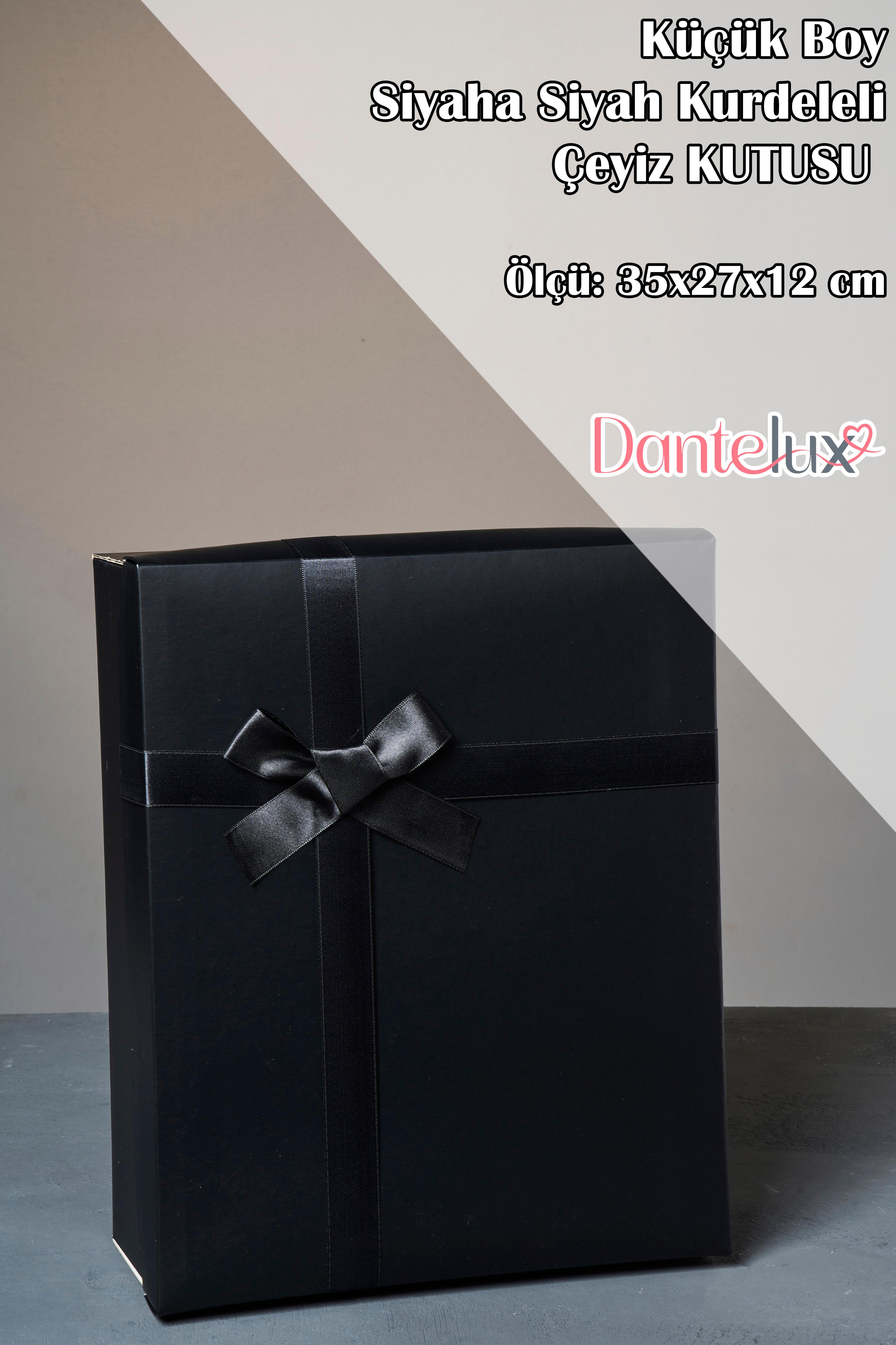 Siyaha Siyah Kurdeleli 3'Lü Damat Kutusu - Küçük Boy