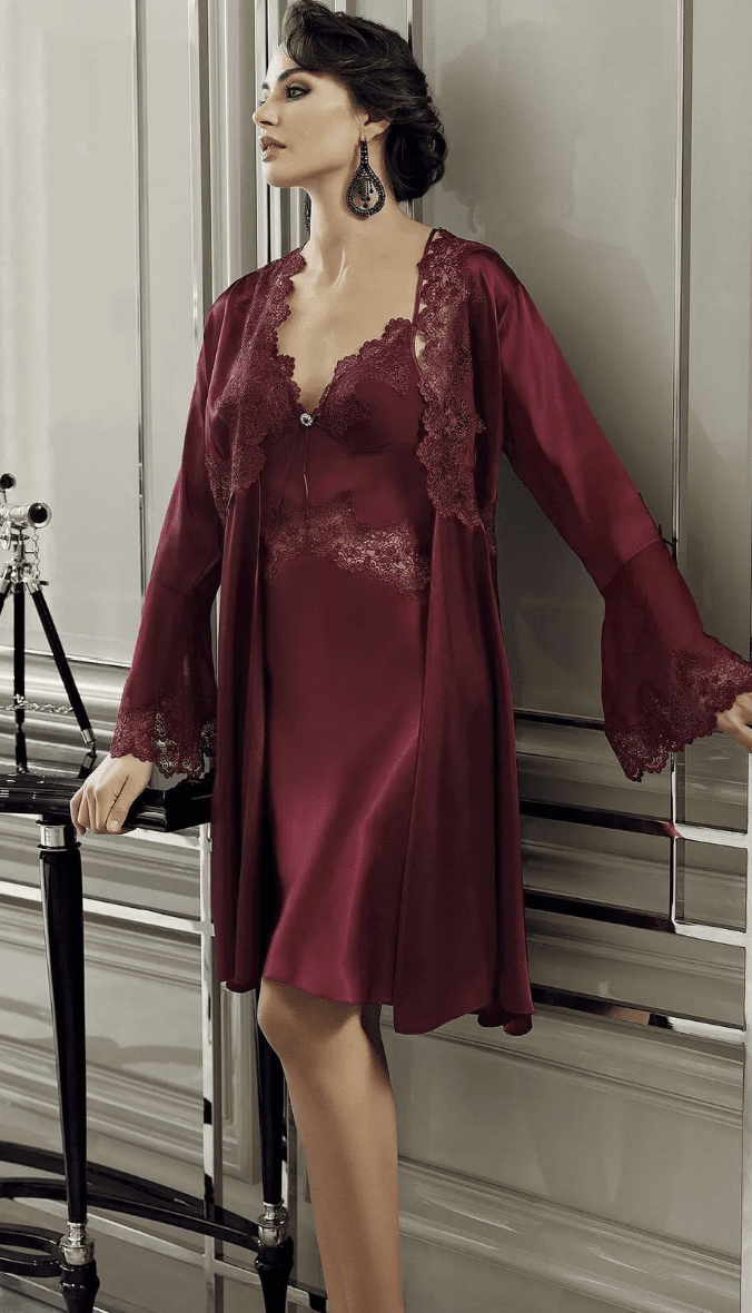 9300 Saten Gecelik Seti (6'Lı Set) - PUDRA