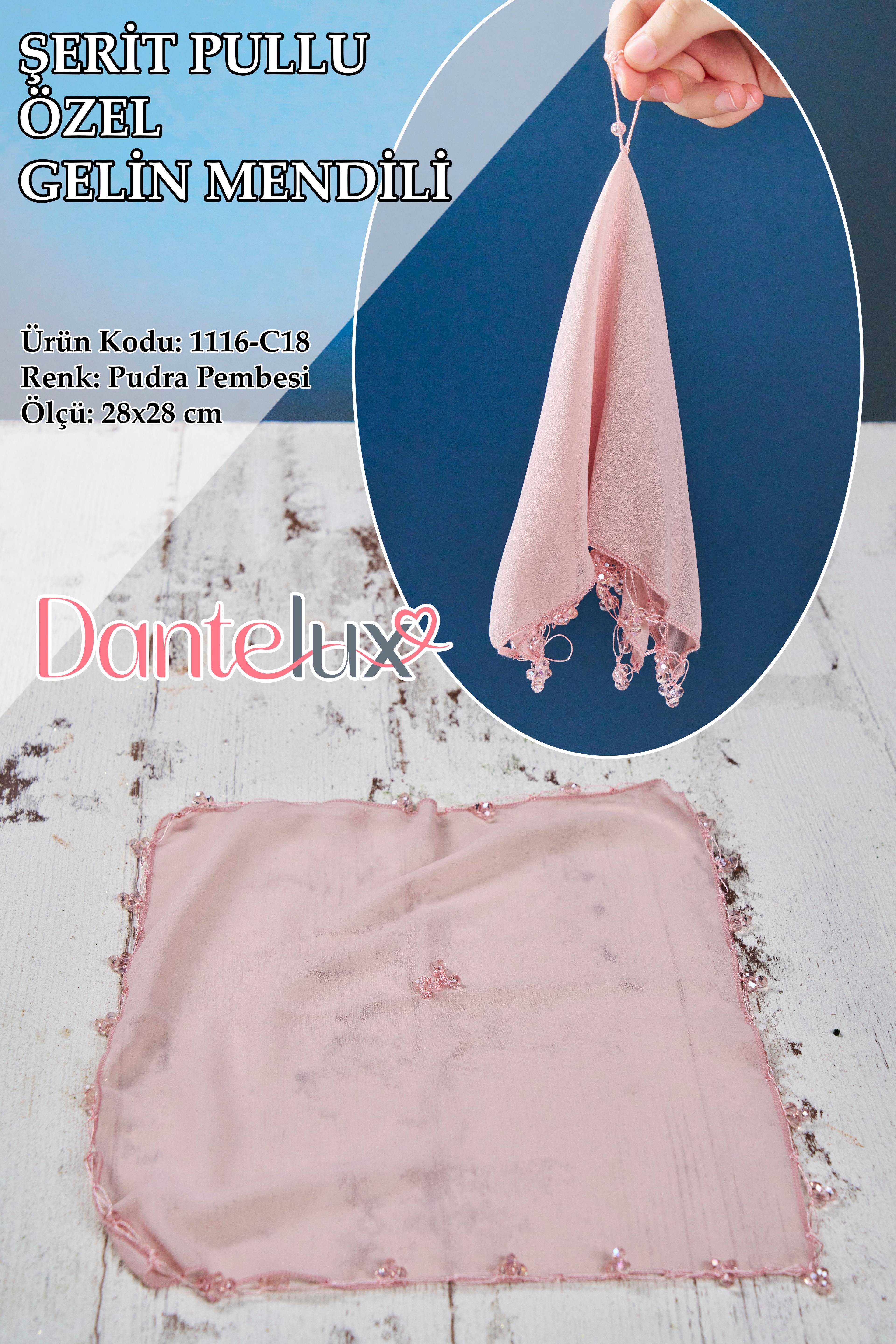 Boncuklu Özel Gelin Mendili (1 Adet) 28x28 cm - PUDRA