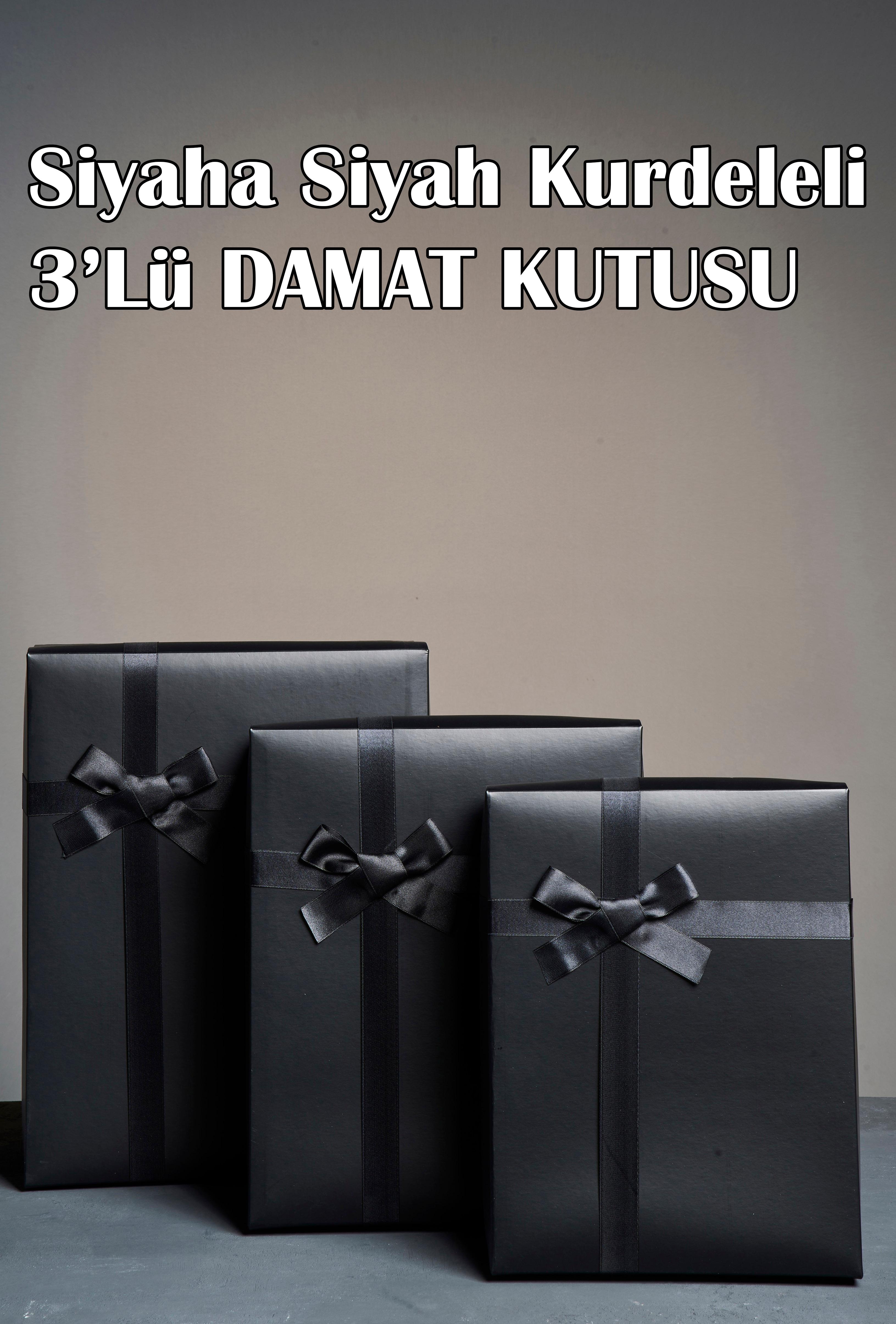 Siyaha Siyah Kurdeleli 3'Lü Damat Kutusu - 3'Lü Set