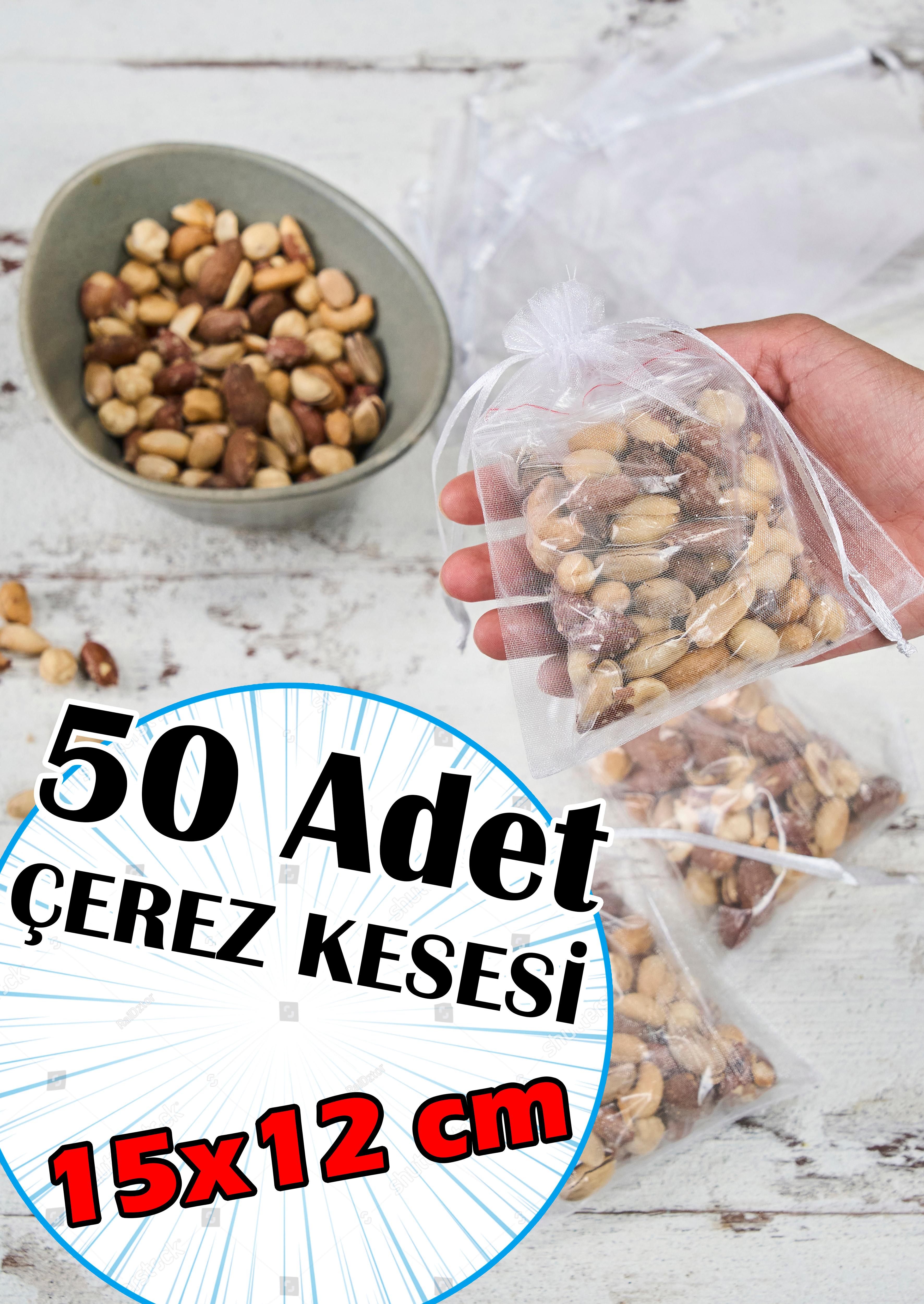 50 Adet Klasik Tül Çerez Kesesi (15x12 cm) - BEYAZ
