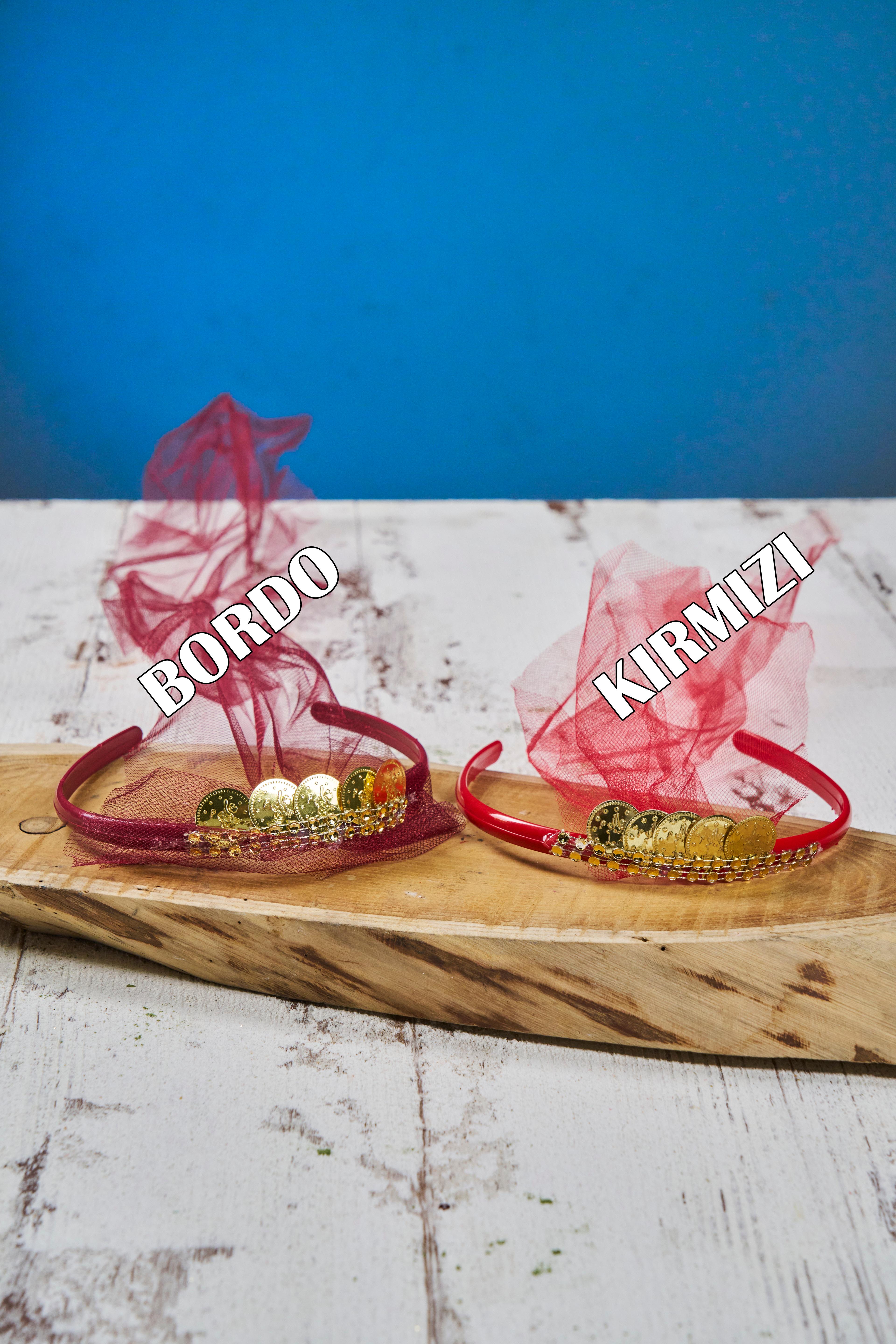 10 Adet Altın Motifli Nedime Tacı - BORDO