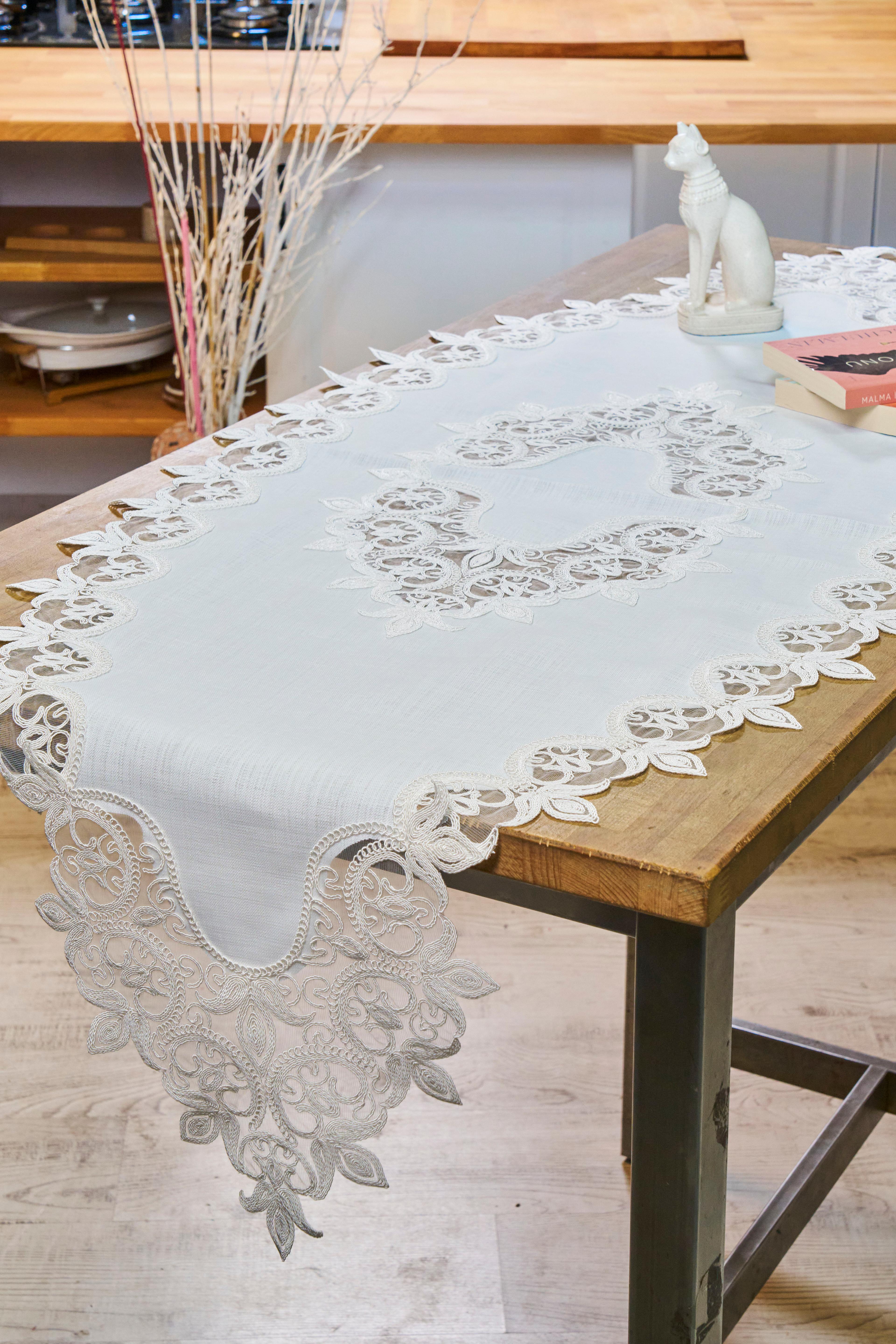 Keten Runner (160x55 cm) - Gri - Pembe