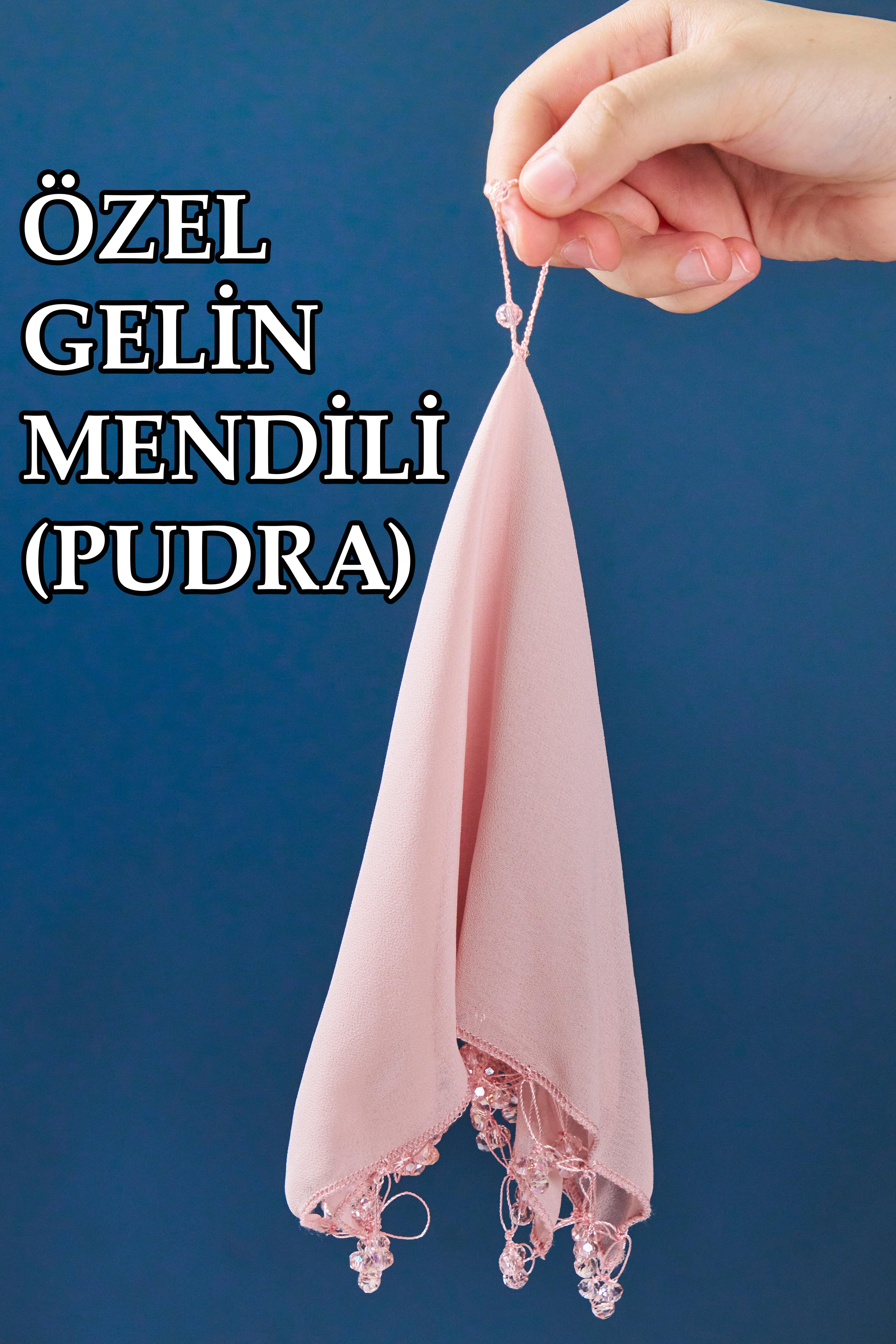 Boncuklu Özel Gelin Mendili (1 Adet) 28x28 cm - PUDRA