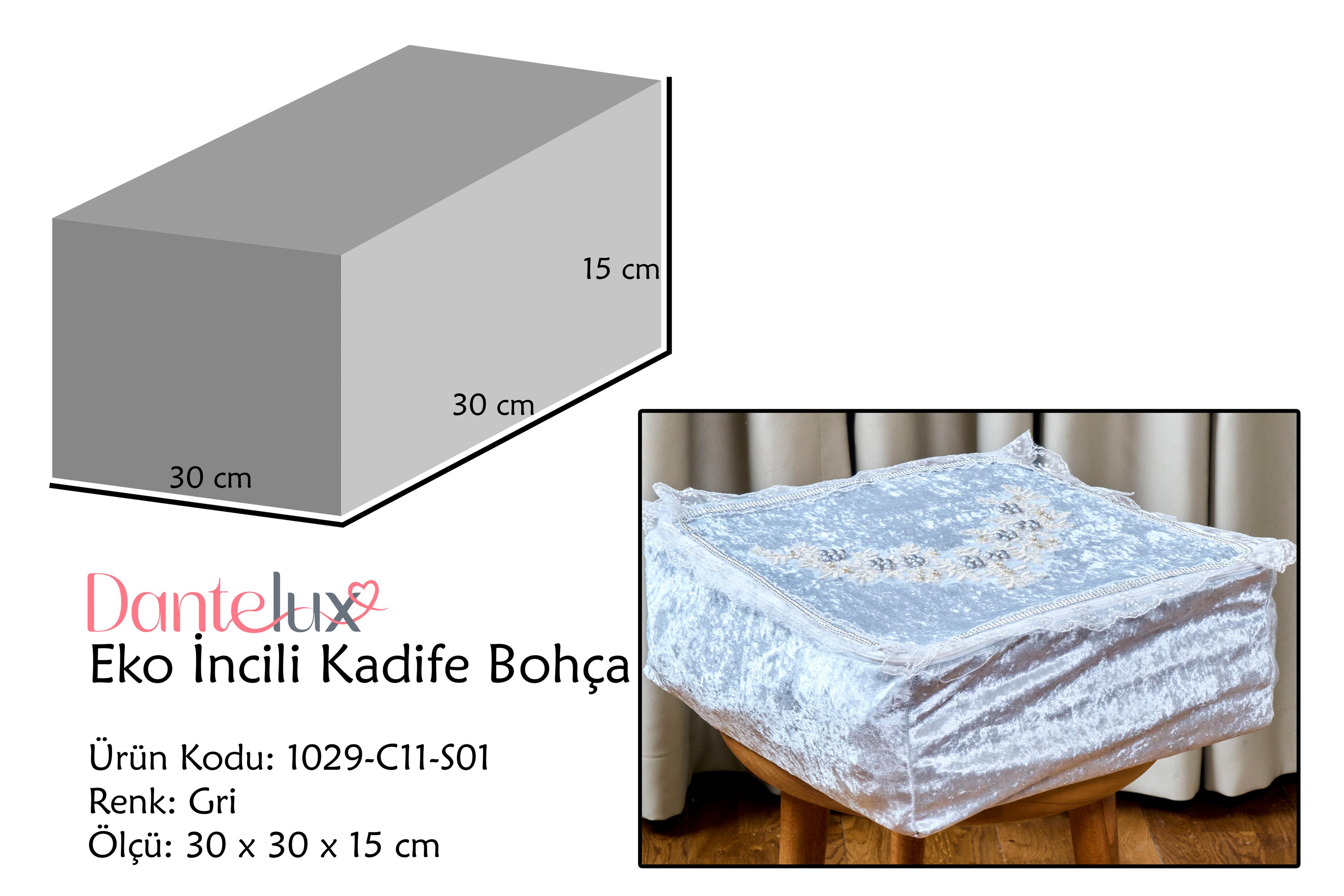 Eko İncili Kadife Hurç Bohça - GRİ