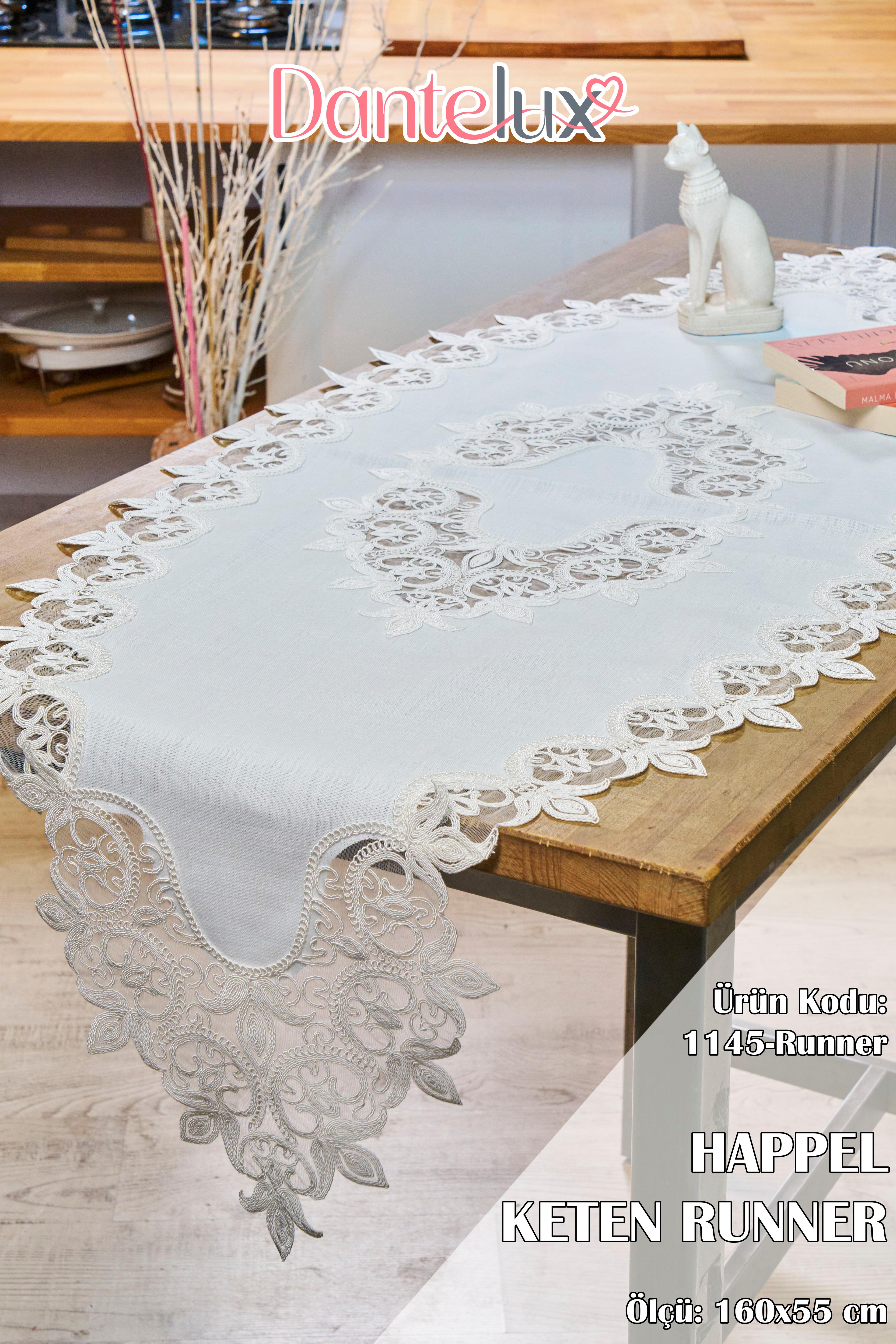 Keten Runner (160x55 cm) - Gri - Pembe