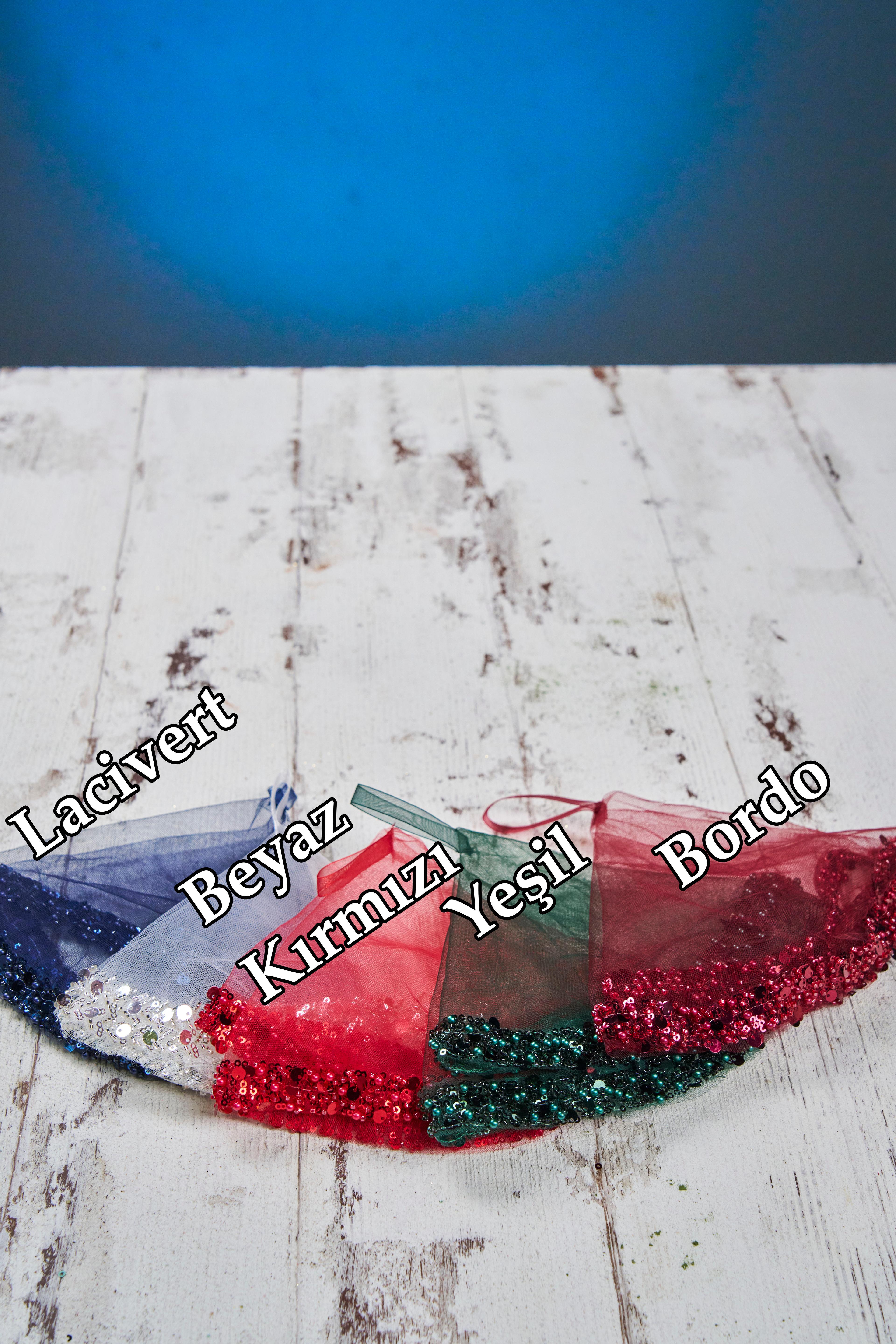 Şerit Pullu Özel Gelin Mendili (1 Adet) 35 cm - LACİVERT