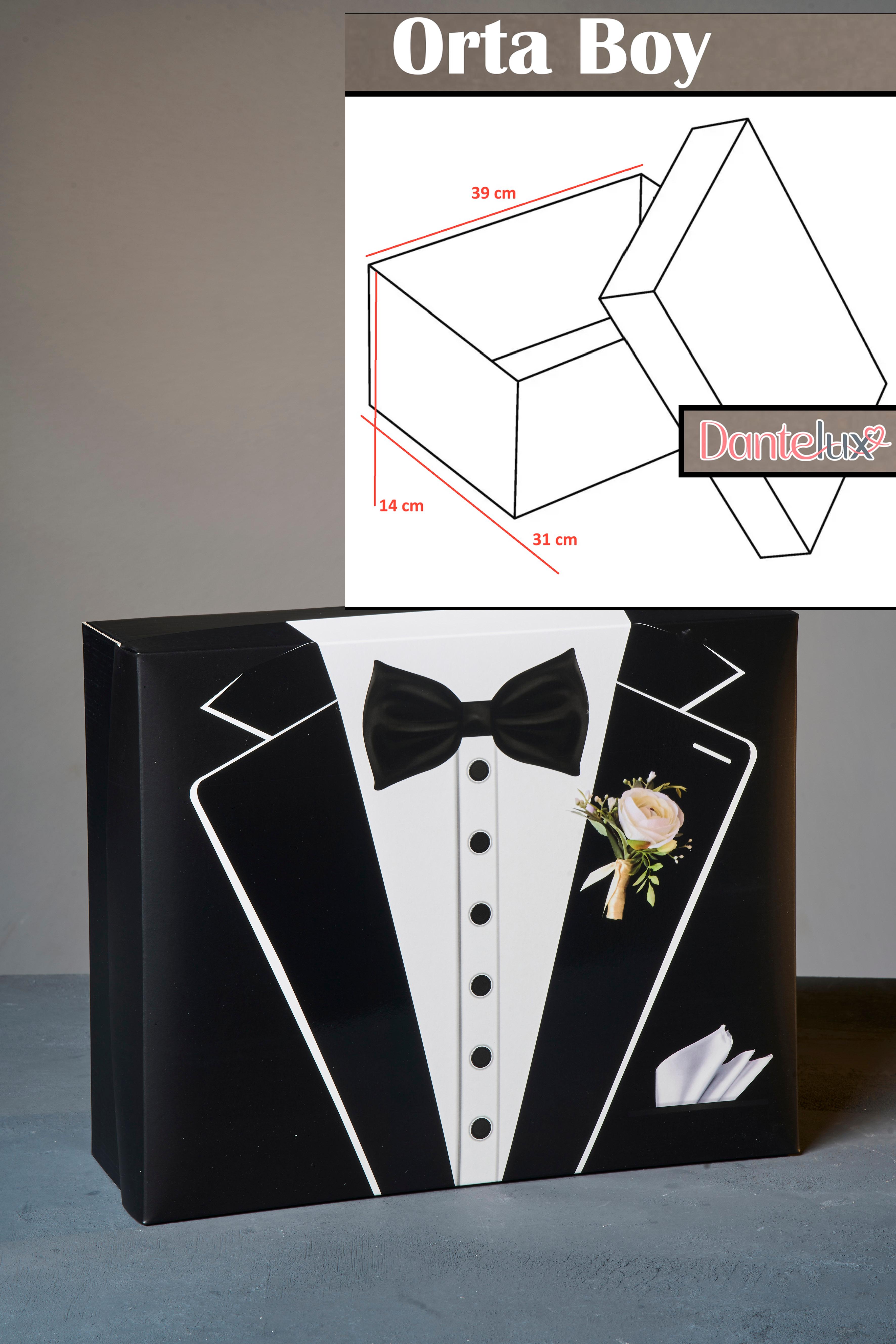 Smokin Desenli 3'Lü Damat Kutusu - Orta Boy