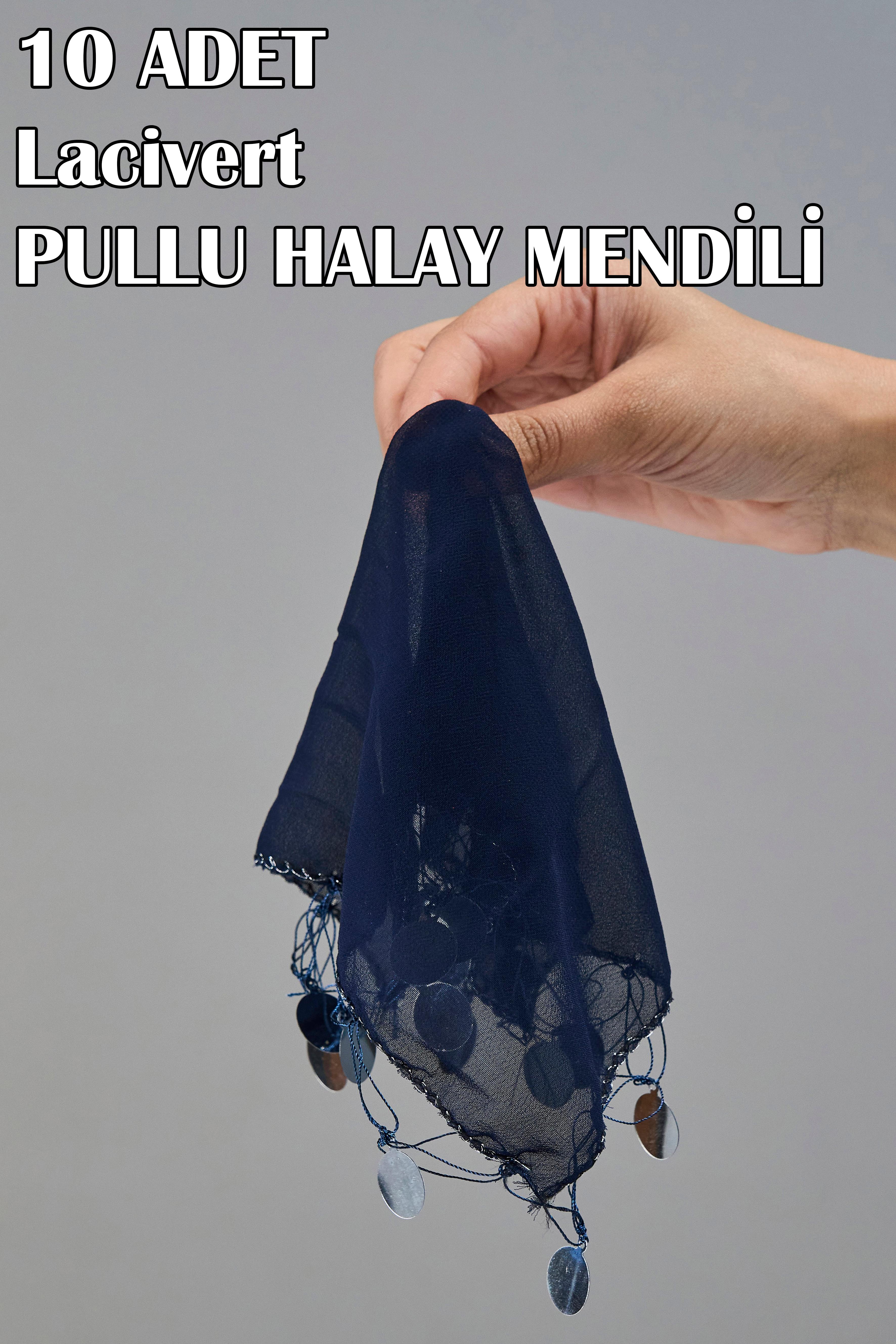 10 Adet Pullu Şifon Halay Mendili - LACİVERT