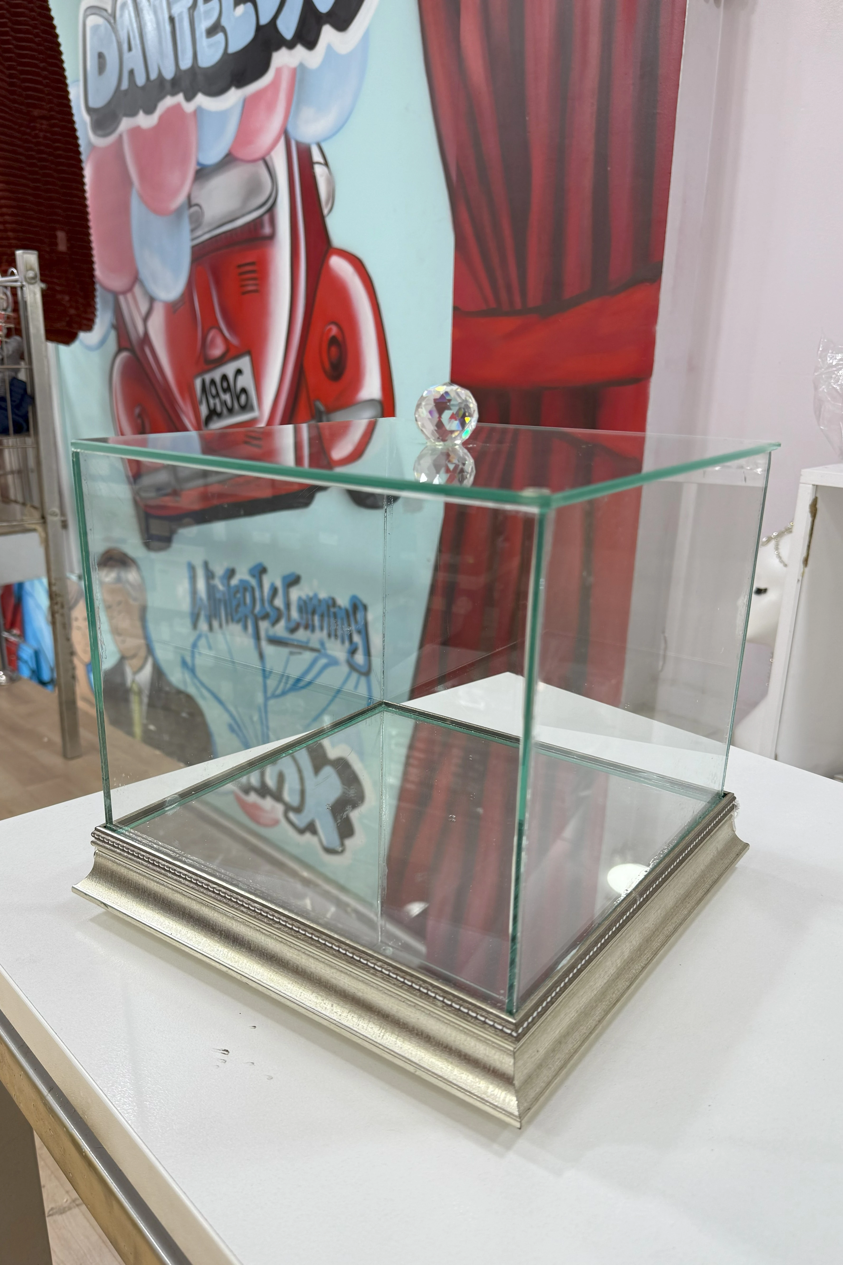 Kare Cam Çeyiz Sandığı - Çeyizlik Cam Kutu - GÜMÜŞ