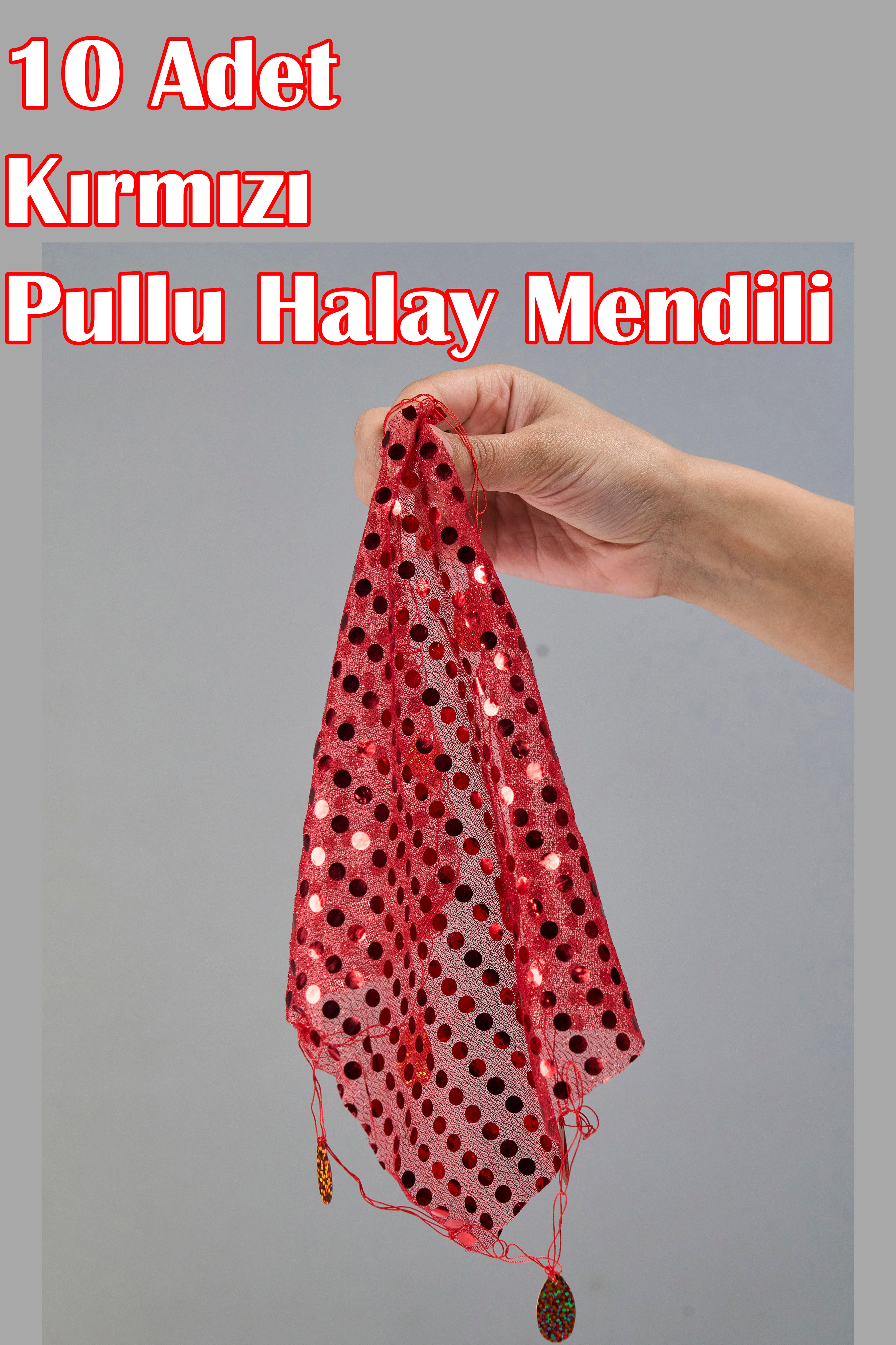 10 Adet Klasik Pullu Halay Mendili - KIRMIZI