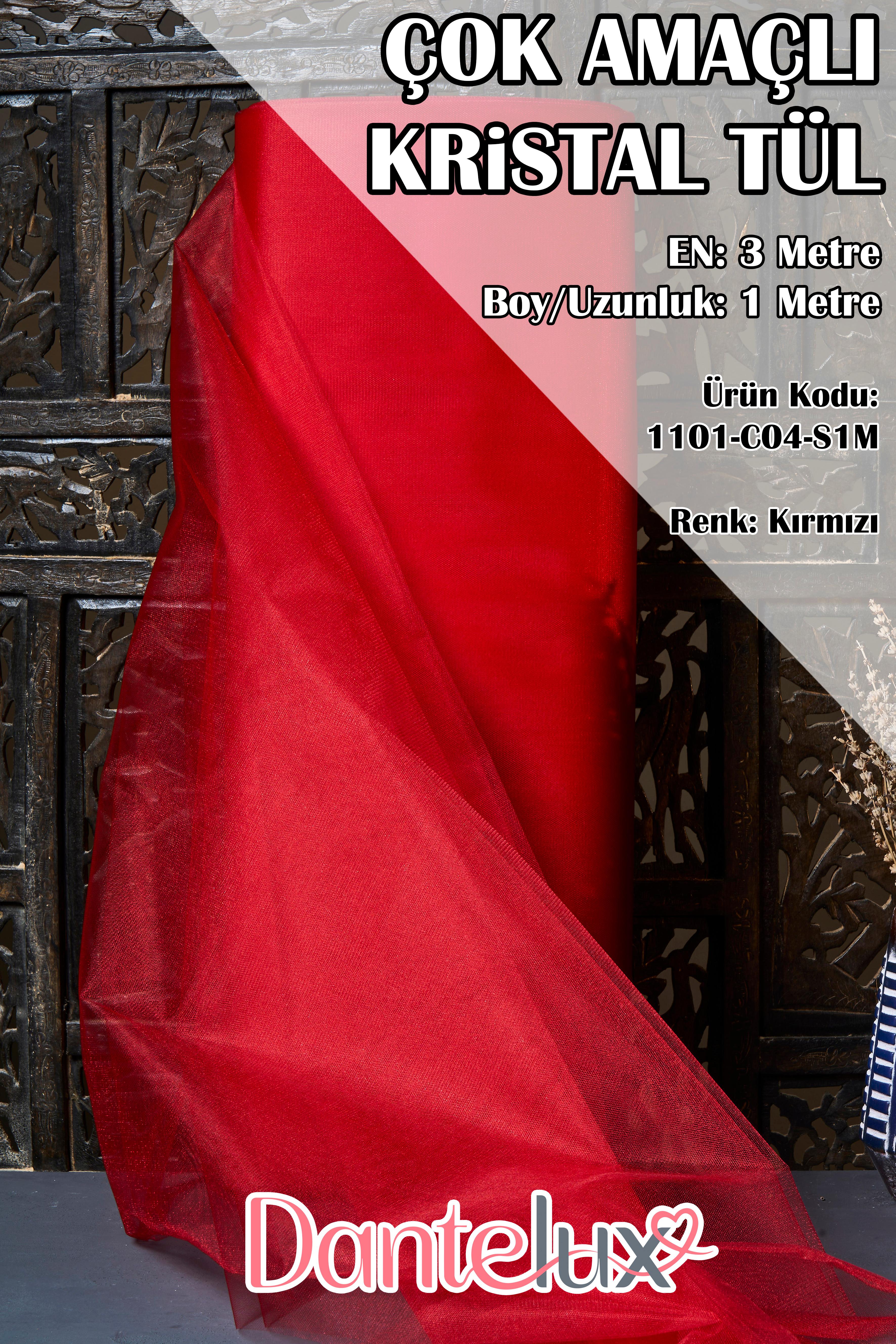 Çok Amaçlı Kristal Tül (Bohça Tülü) Metrelik - En: 3 Metre / Boy: 1 Metre - KIRMIZI