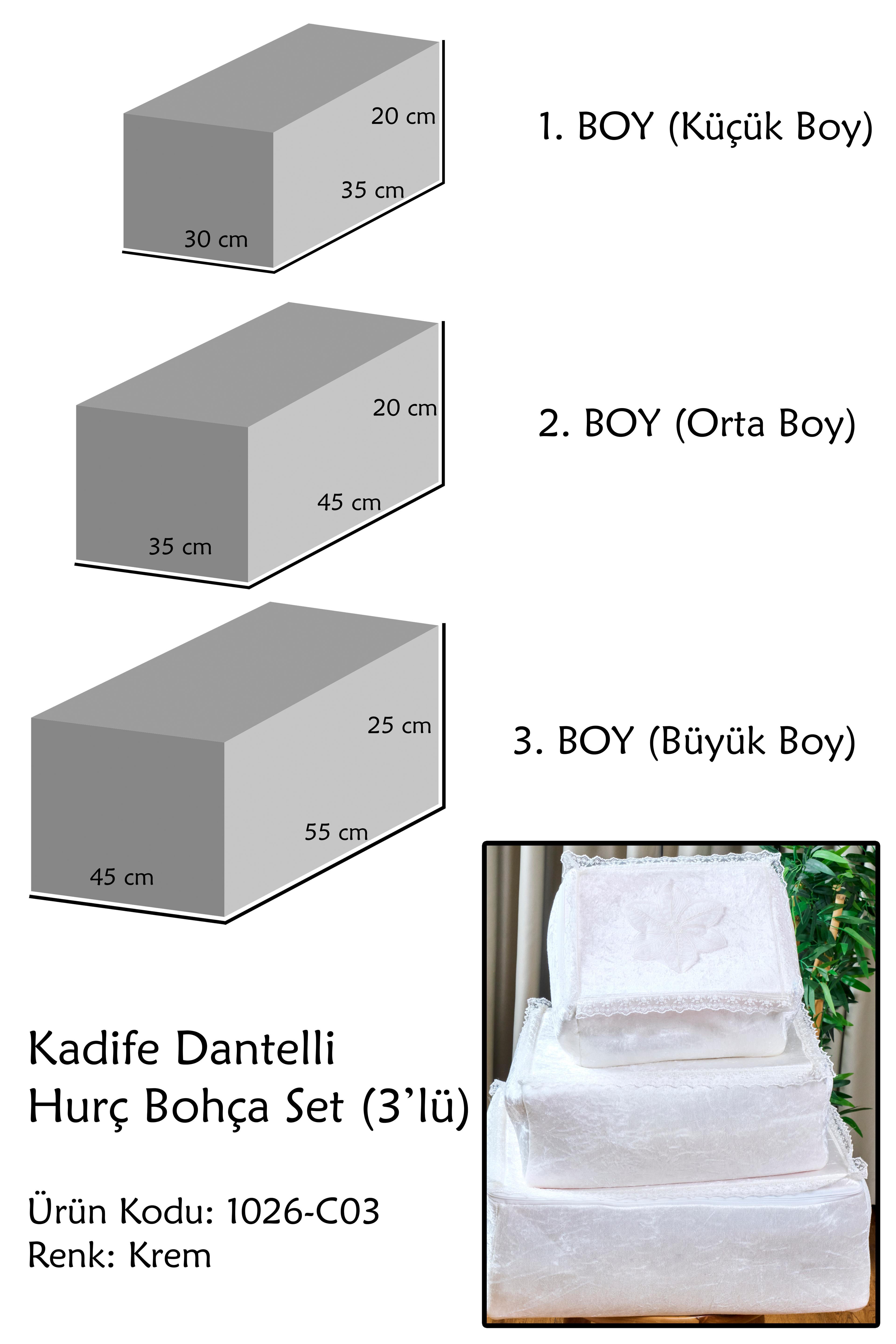Kadife Dantelli Hurç Bohça Seti (3'Lü Set)