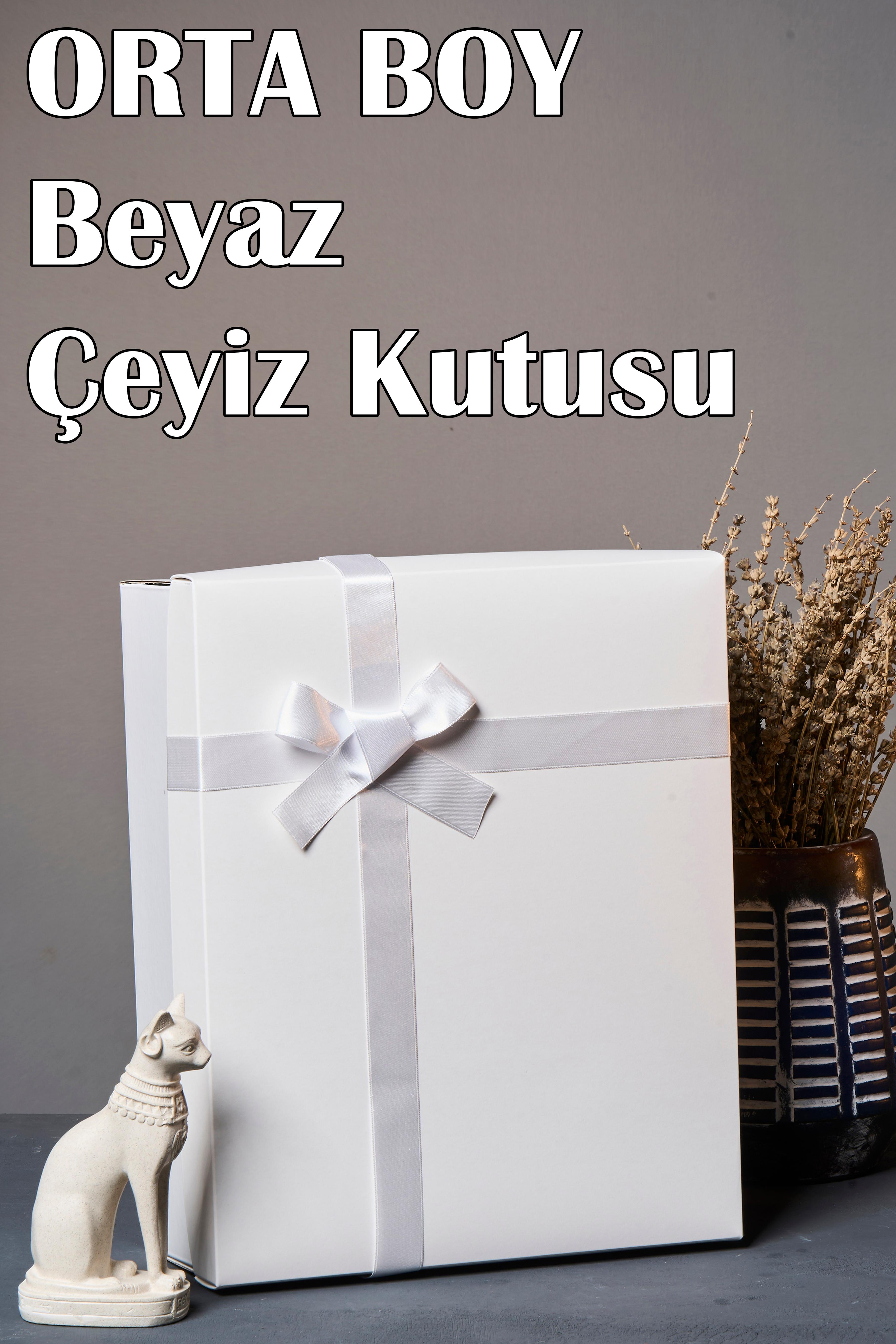 Beyaza Beyaz Kurdeleli 3'Lü Çeyiz Kutusu - Orta Boy