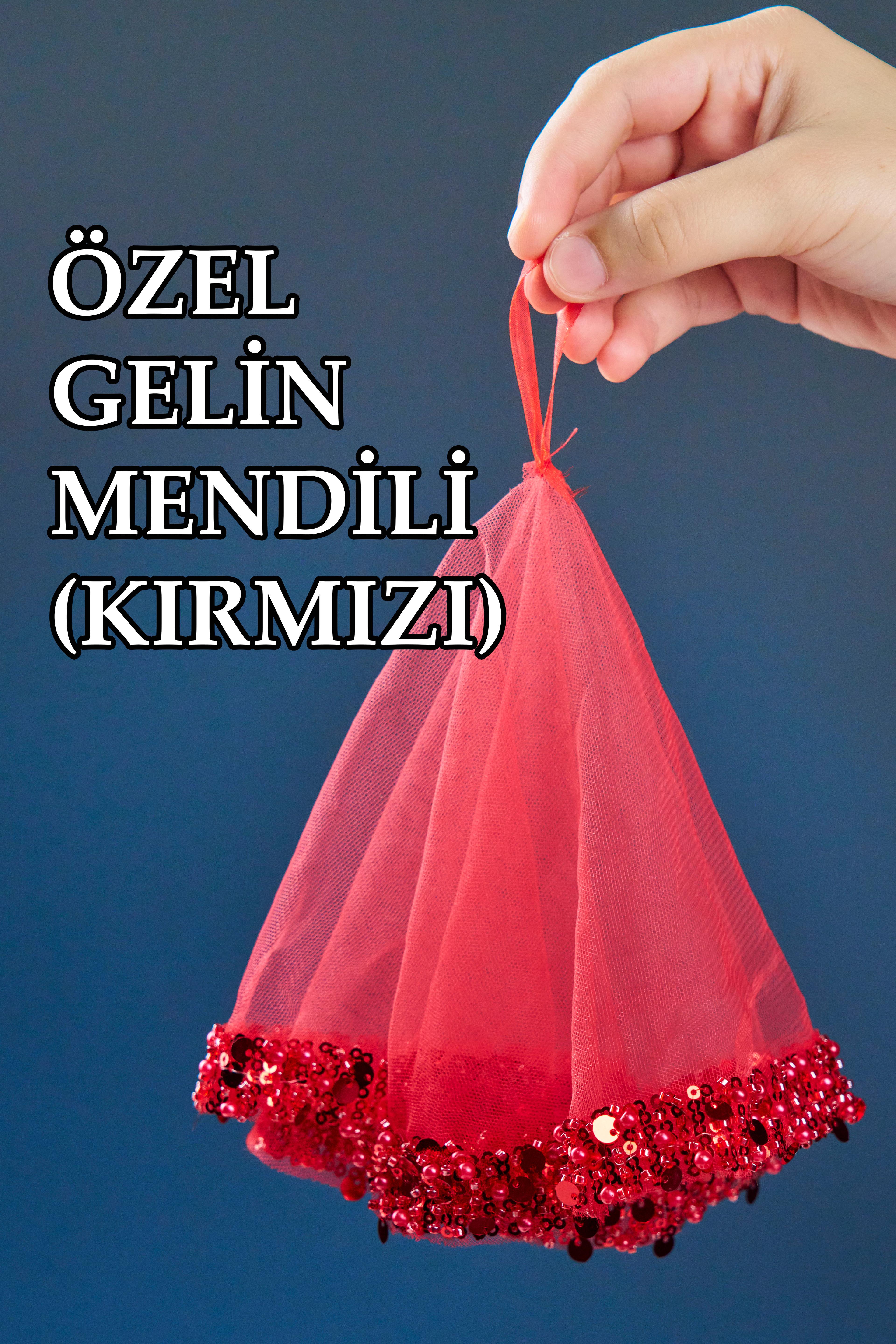 Şerit Pullu Özel Gelin Mendili (1 Adet) - KIRMIZI