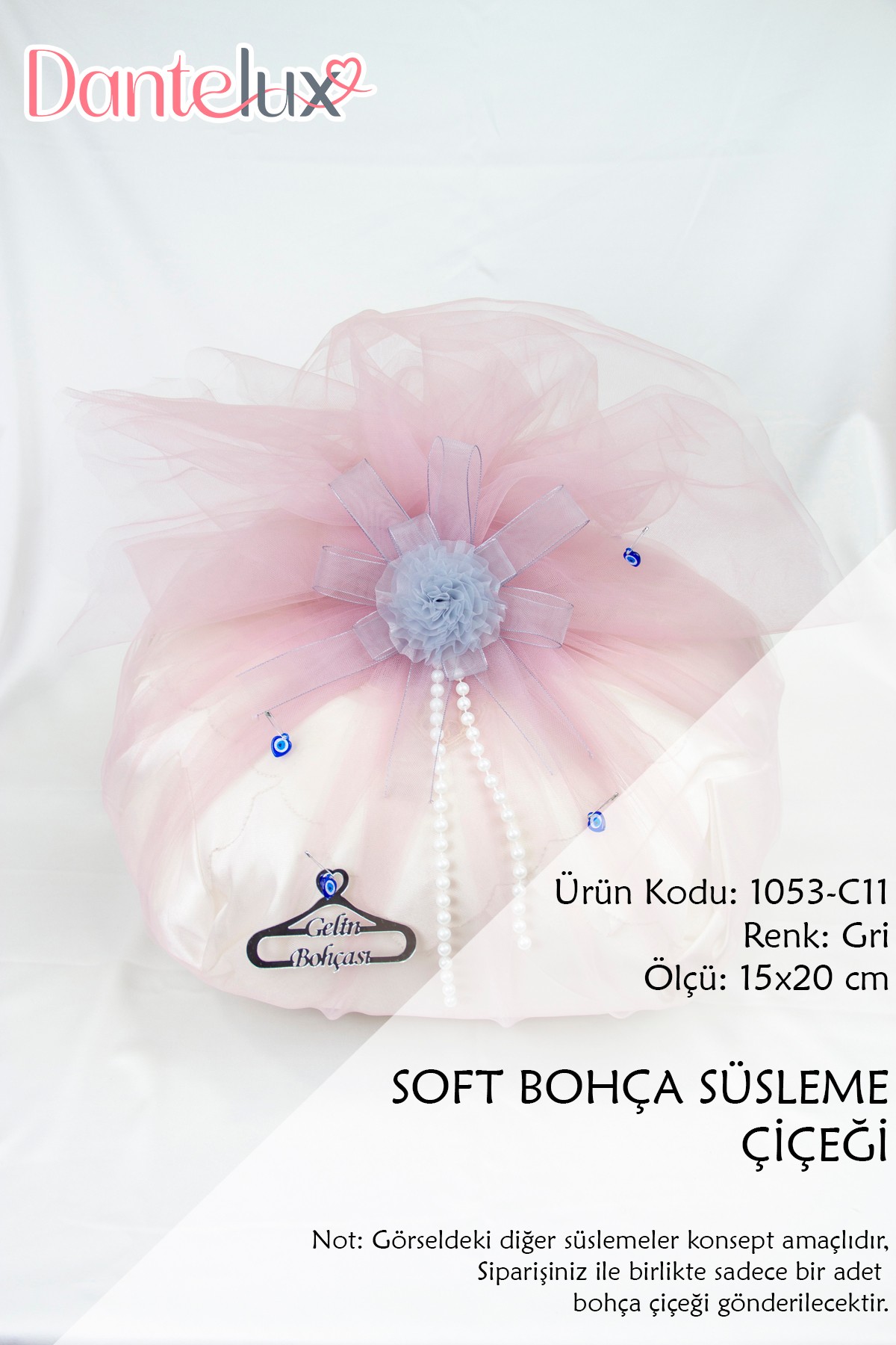 Soft Bohça Çiçeği - Bohça Süsleme Çiçeği - GRİ