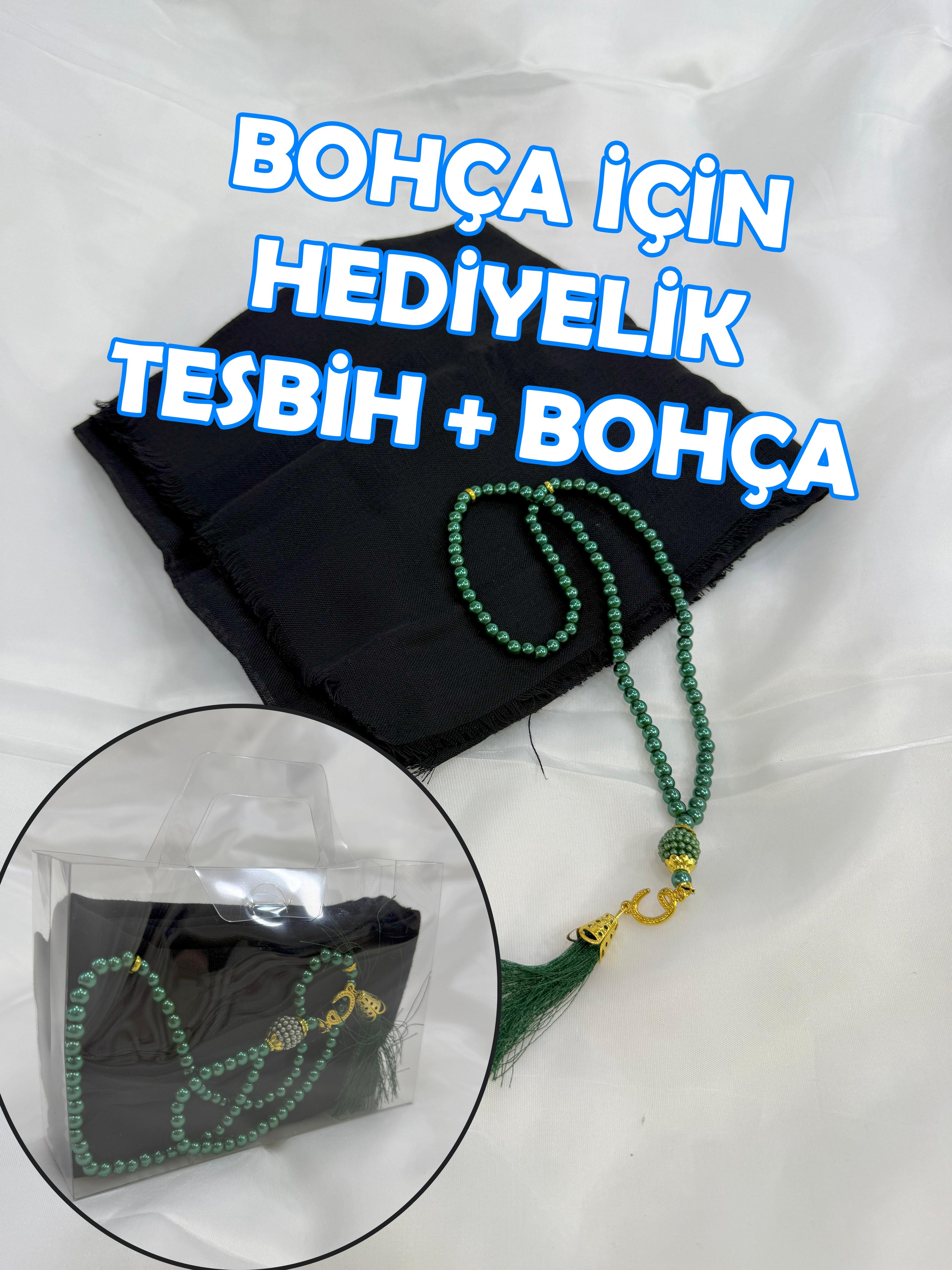 Bohça İçin Hediyelik (Tesbih + Tülbent) Şeffaf Çanta İçinde - SİYAH