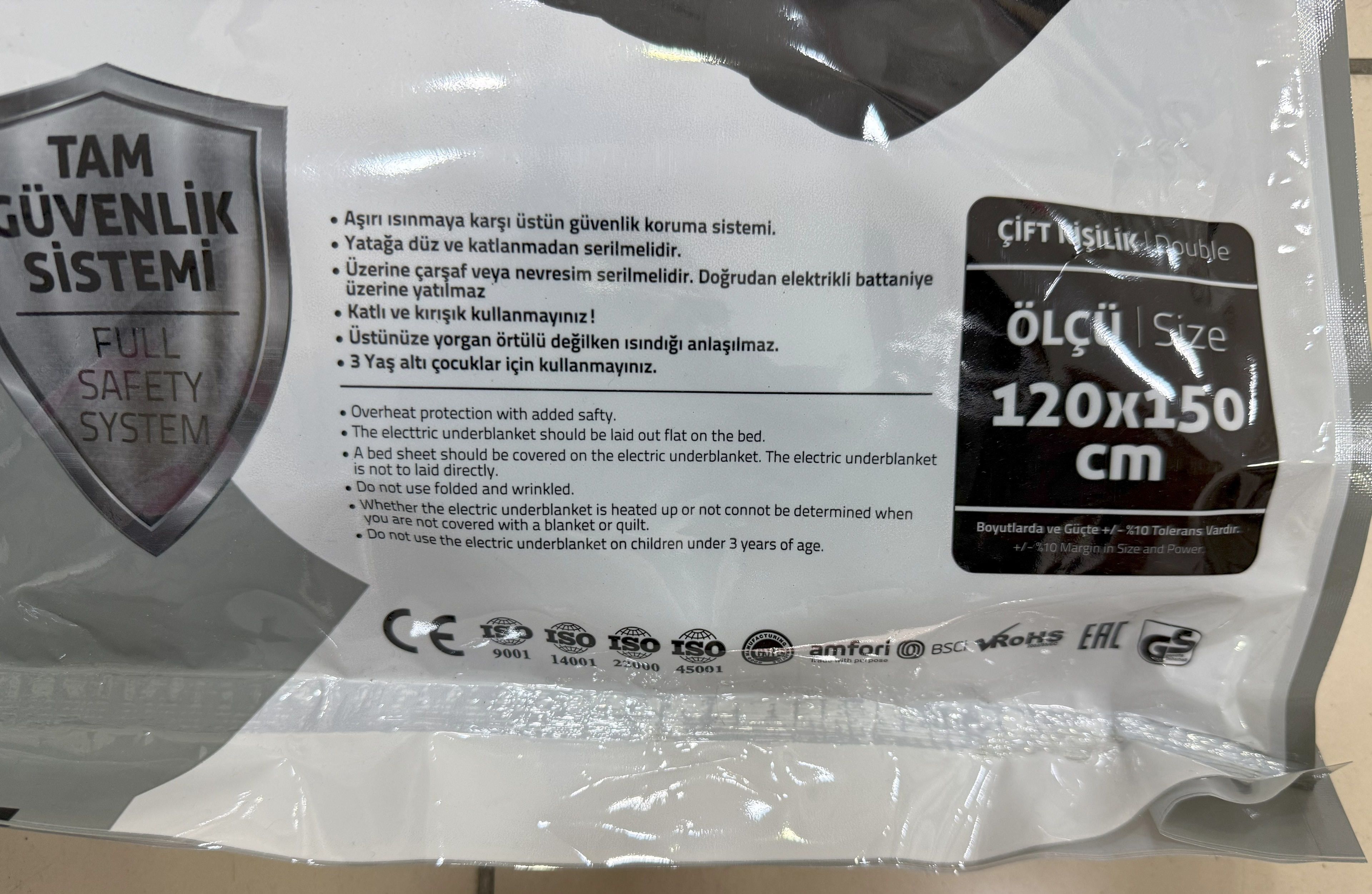 Elektrikli Alt Battaniye (120x150 cm) Çift Kişilik