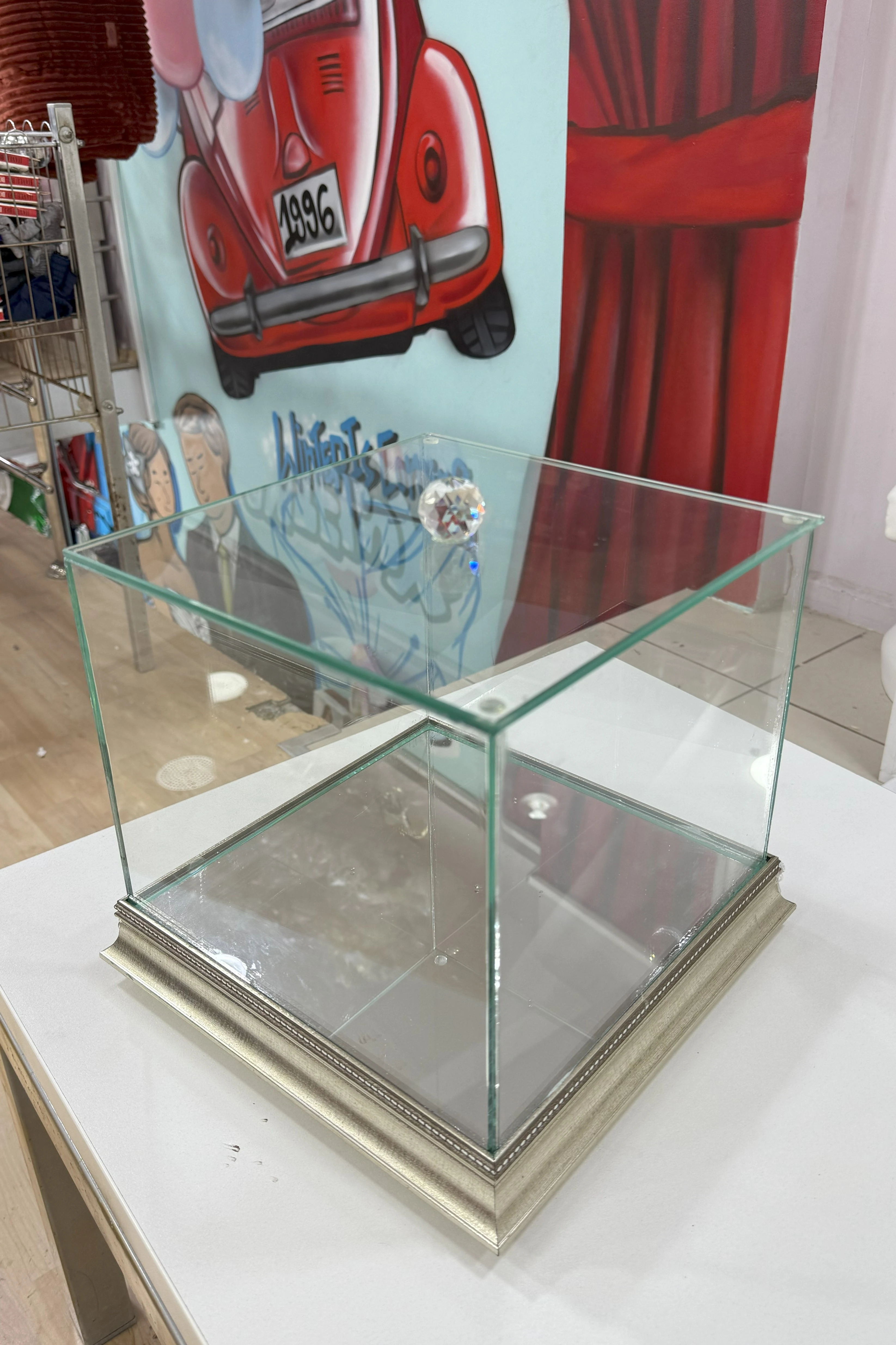 Kare Cam Çeyiz Sandığı - Çeyizlik Cam Kutu - GÜMÜŞ