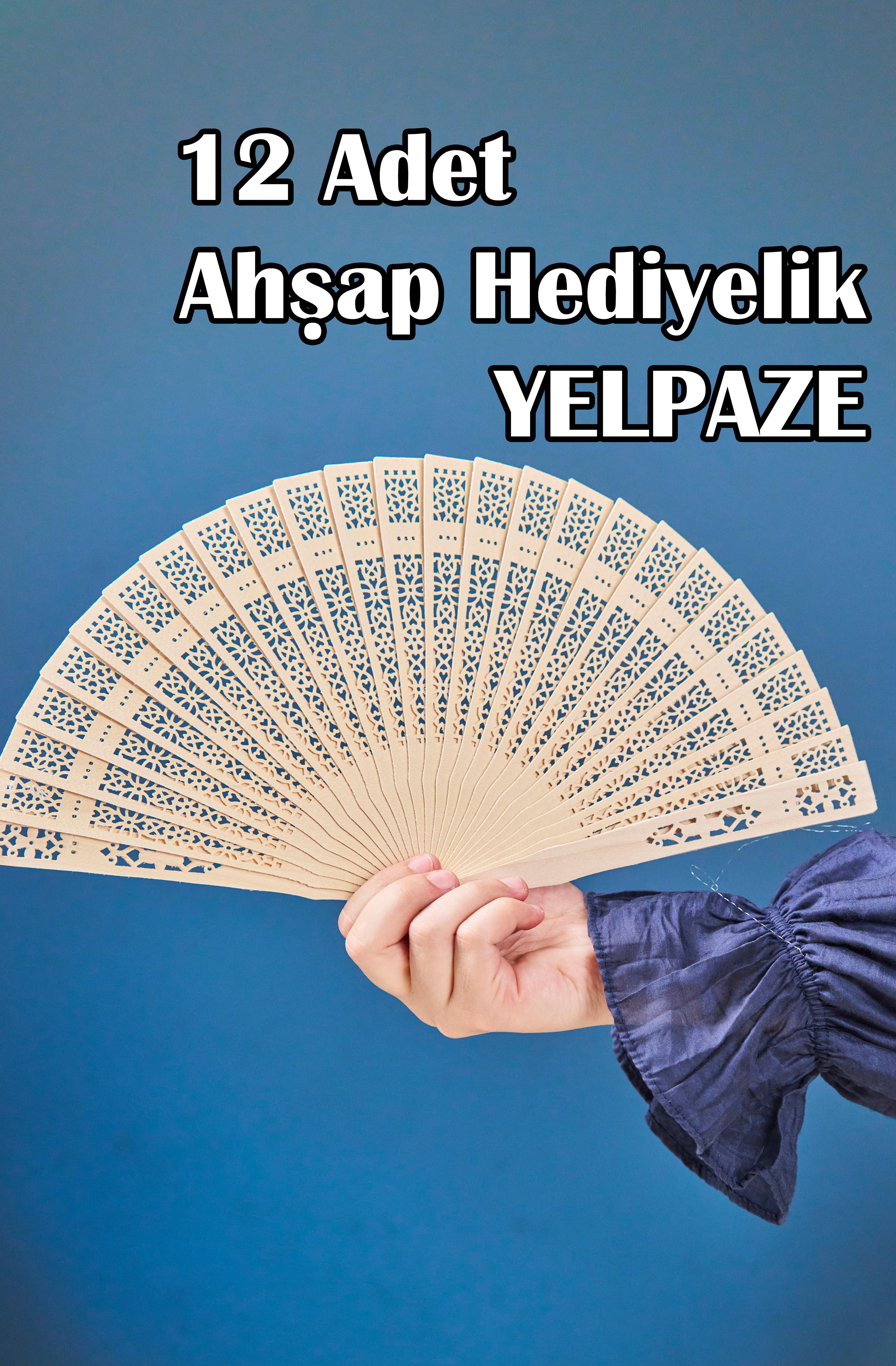 12 Adet Hediyelik Ahşap Yelpaze (35x20 cm)