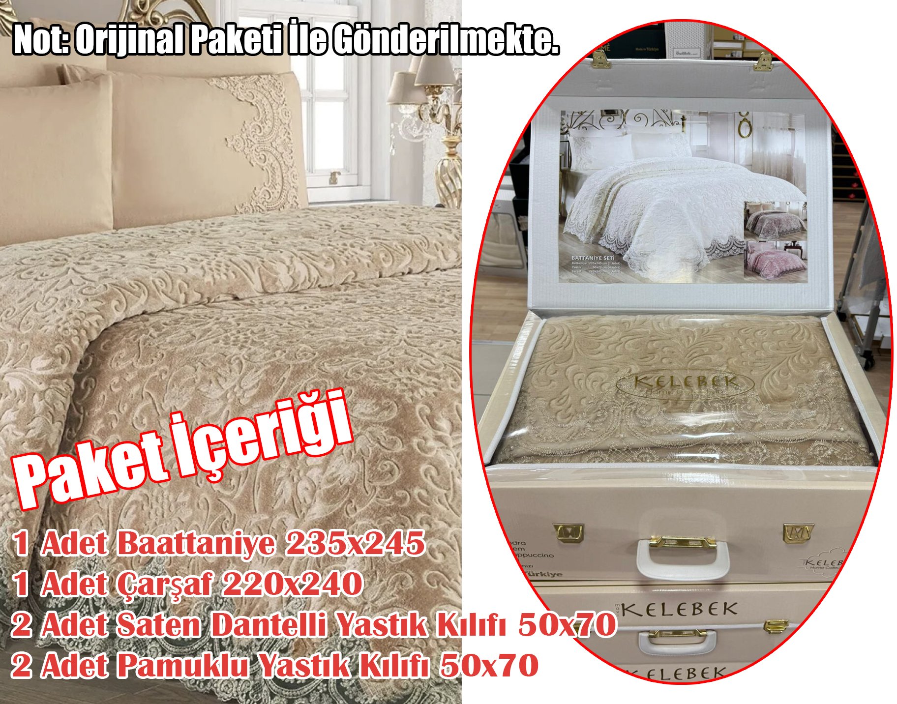 Fransız Güpürlü Battaniye Yatak Örtüsü - Çeyizlik Battaniye Seti - 6 Parça - KAHVE