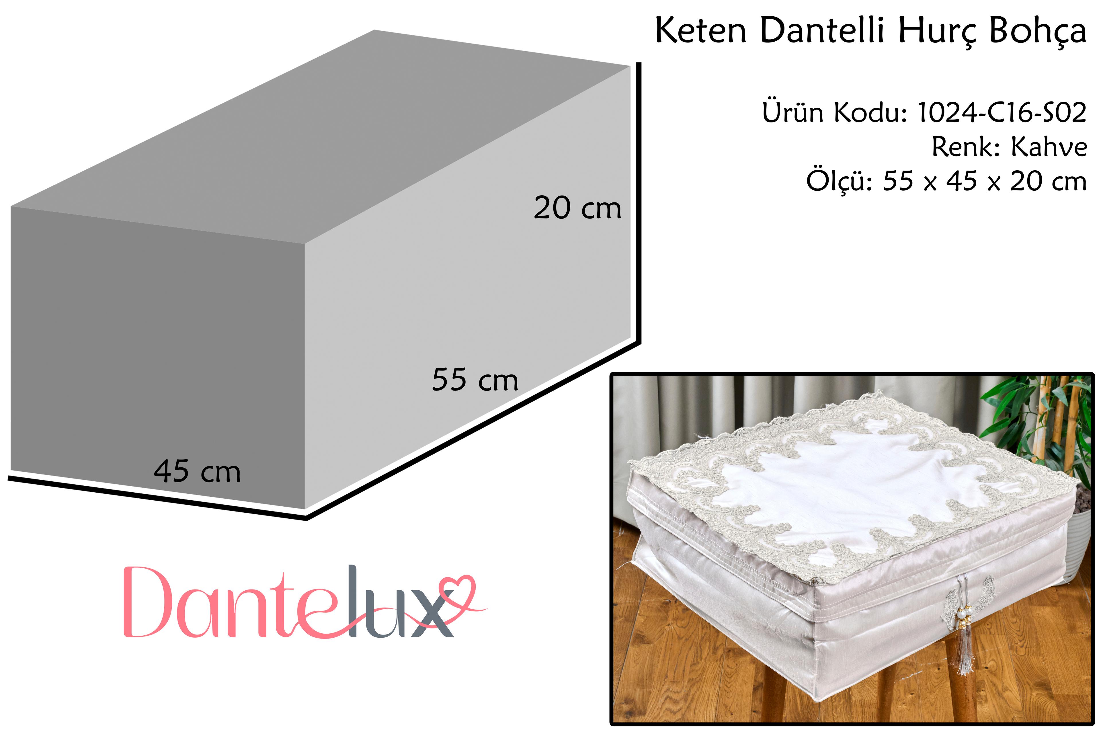 Keten Dantelli Hurç Bohça - KAHVE