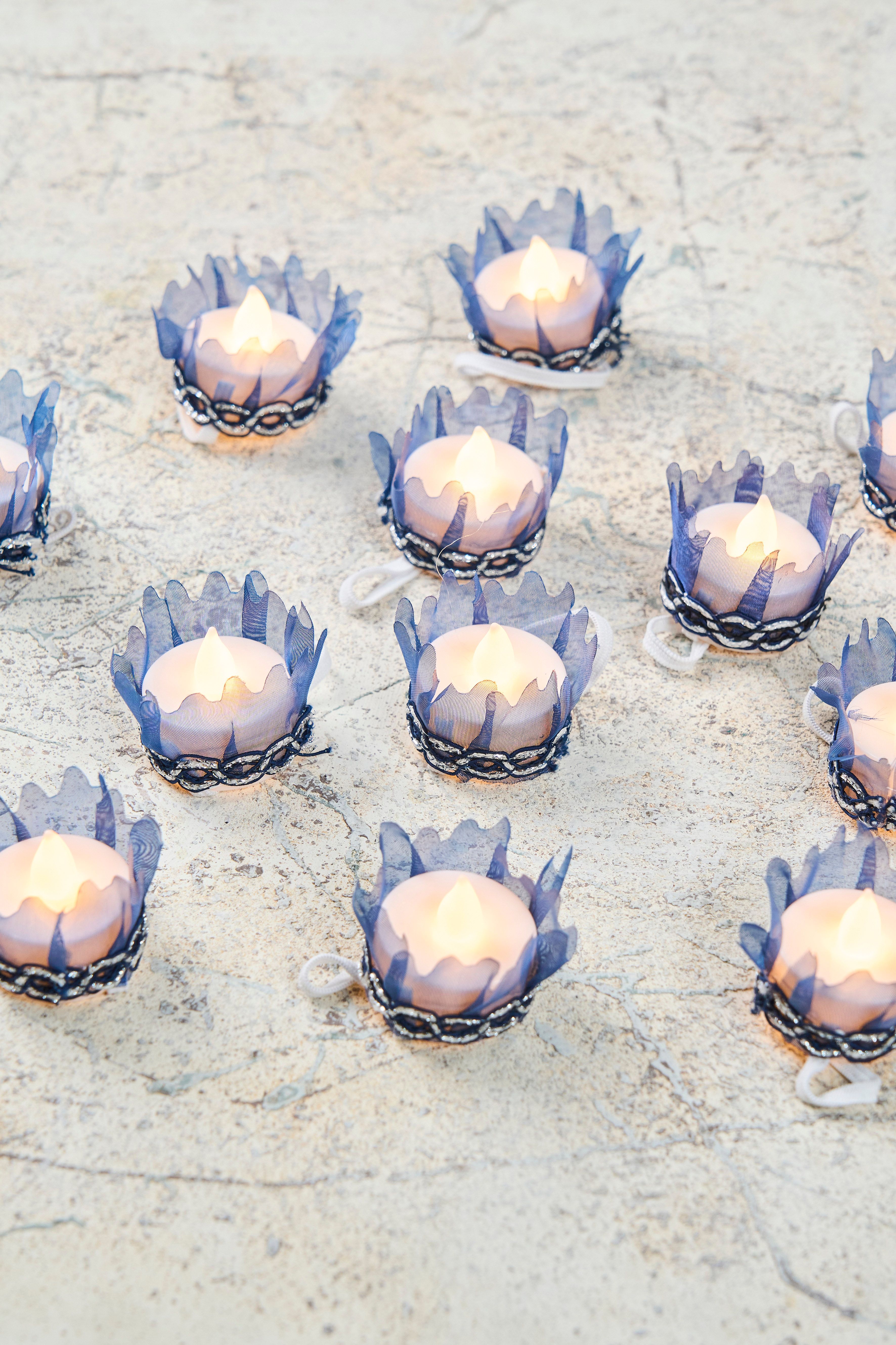12 Adet Led Süslü Kına Mumu - LACİVERT