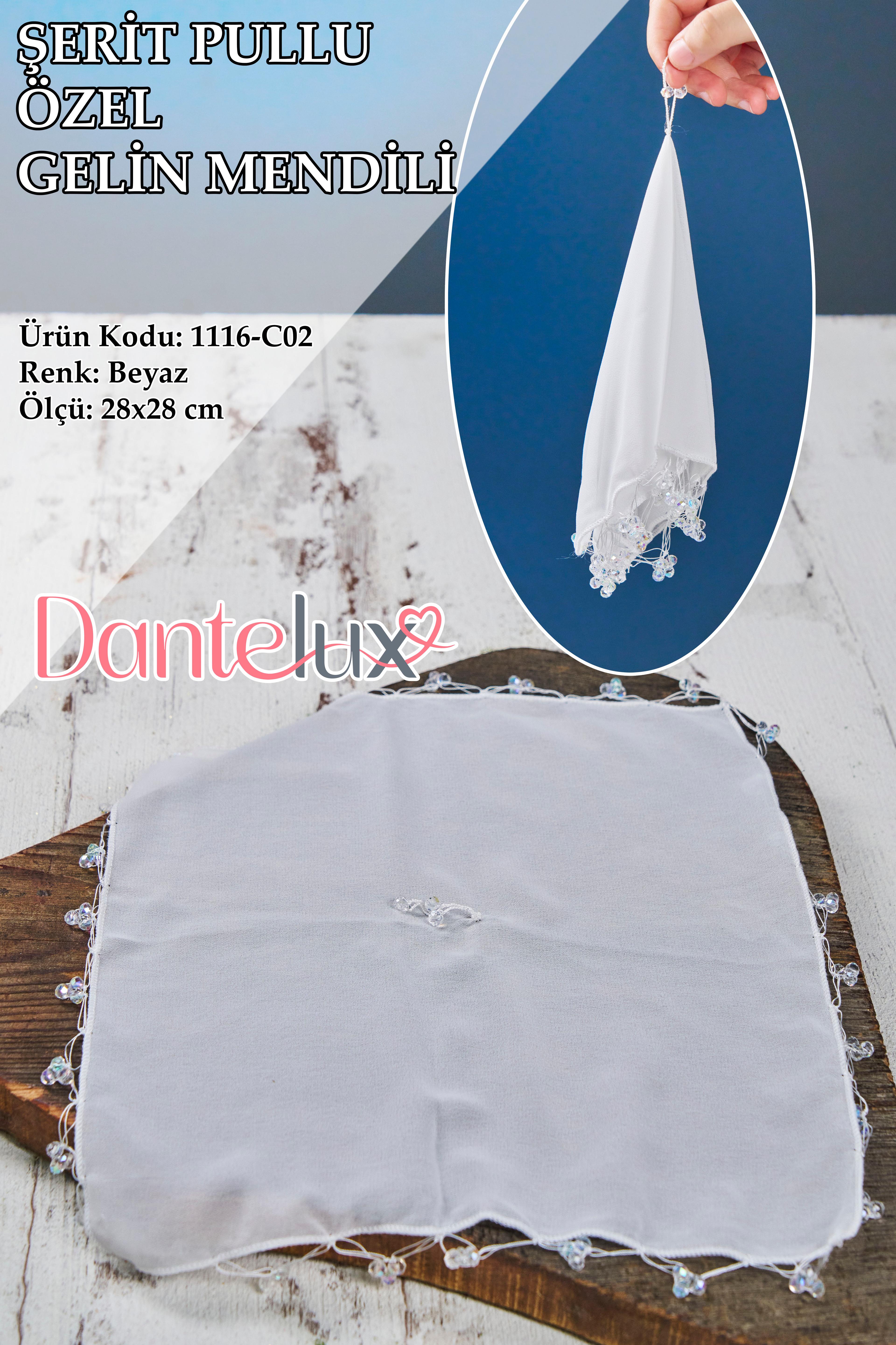 Boncuklu Özel Gelin Mendili (1 Adet) 28x28 cm - BEYAZ